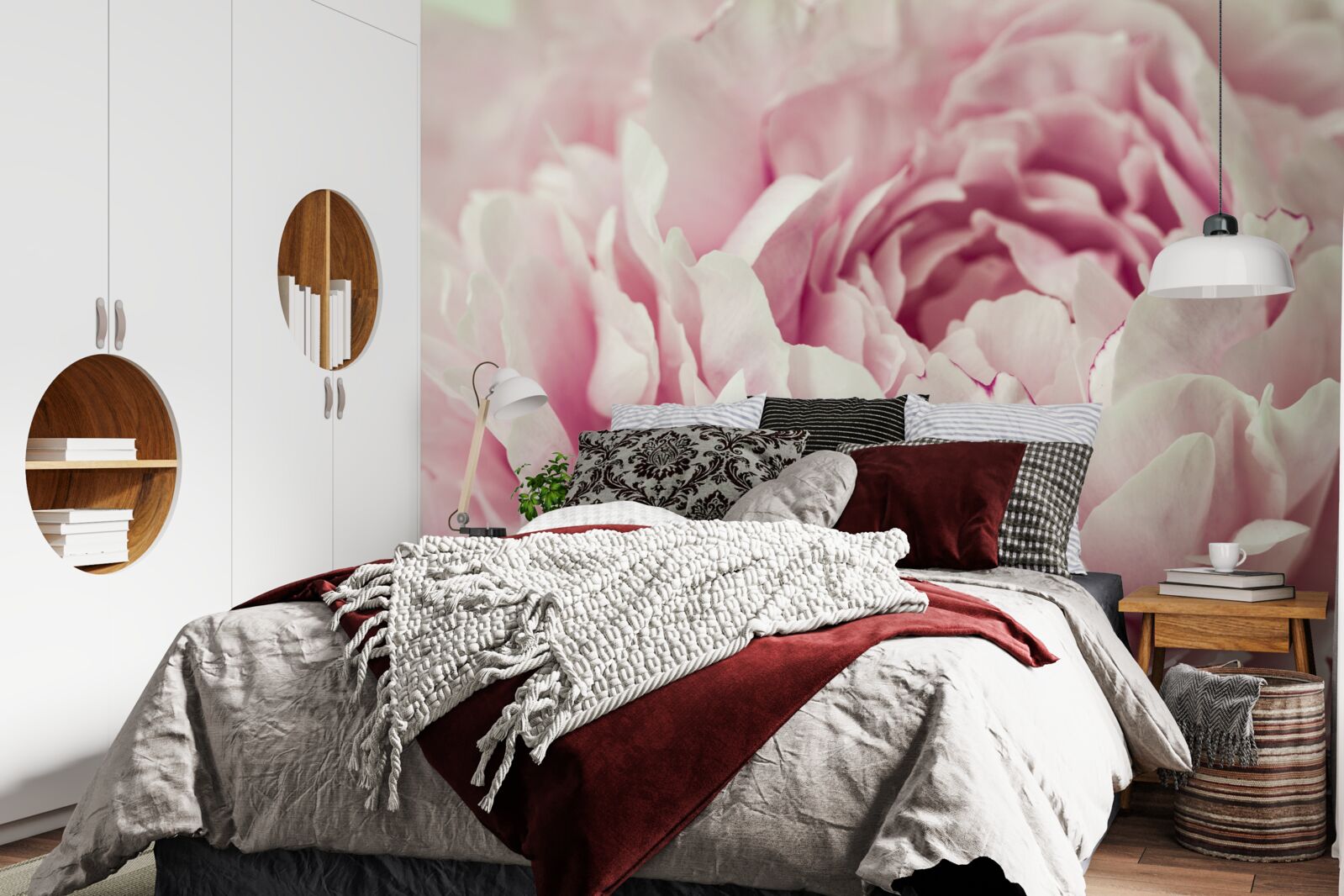 Fotobehang zachte bladeren van de roze bloem