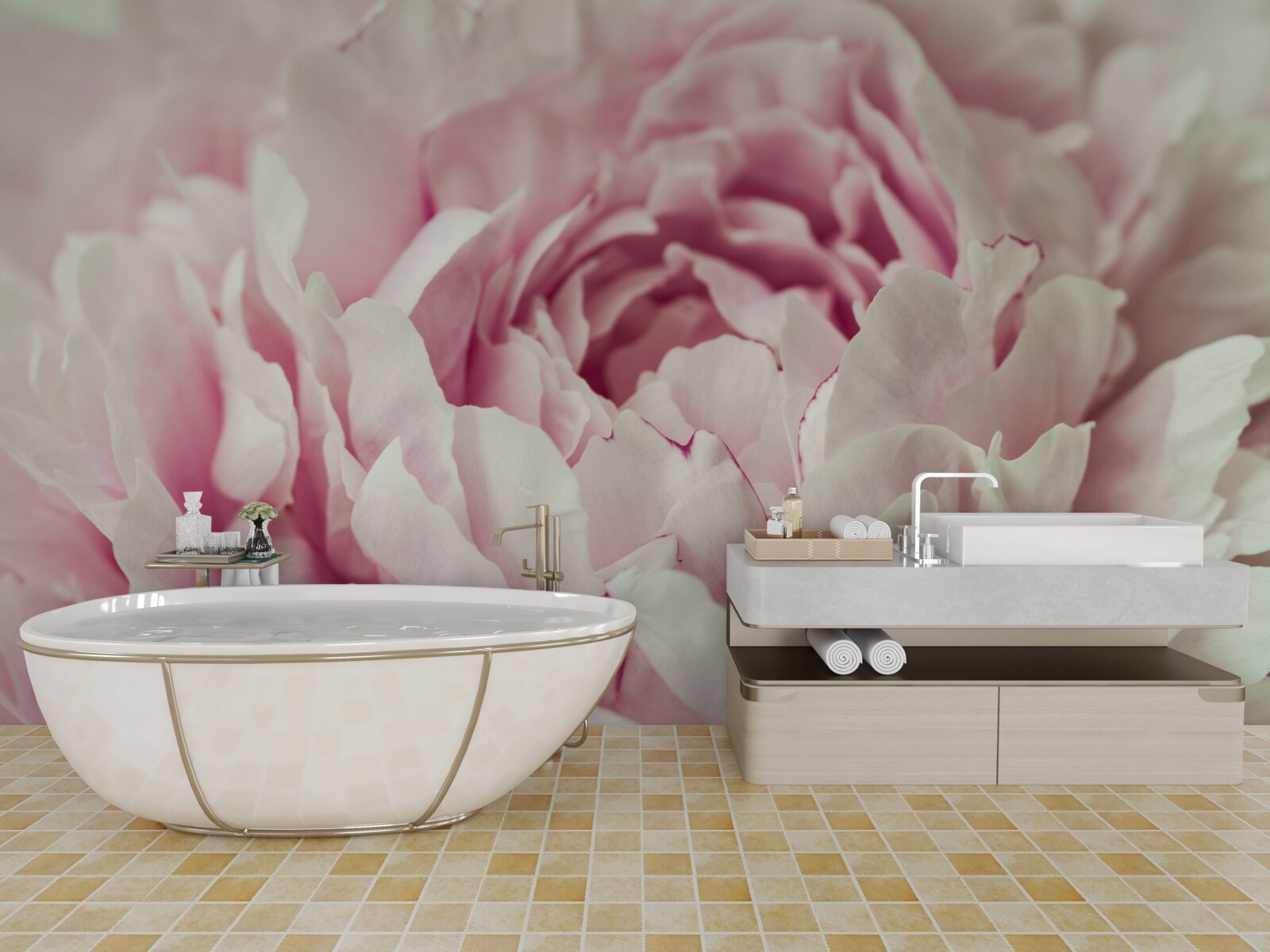 Fotobehang zachte bladeren van de roze bloem