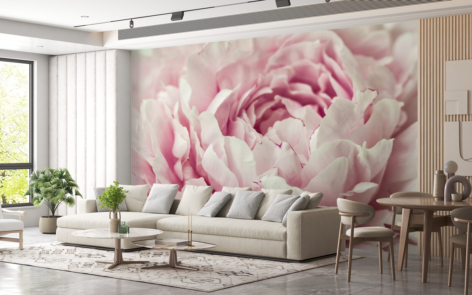 Fotobehang zachte bladeren van de roze bloem