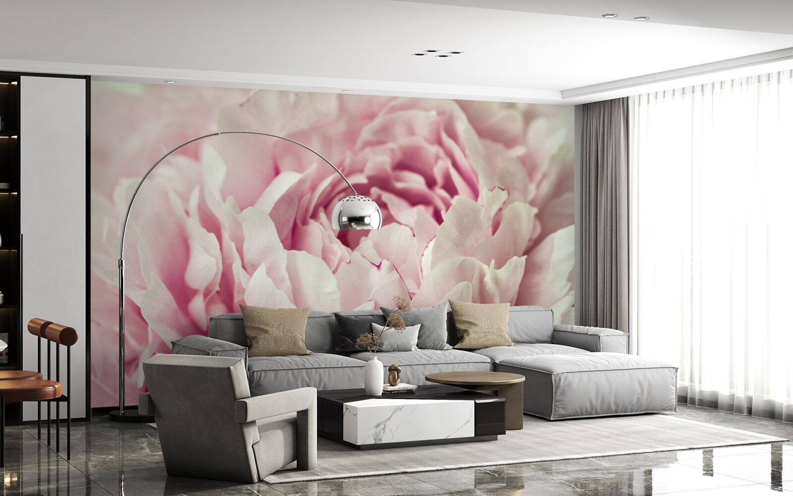 Fotobehang zachte bladeren van de roze bloem