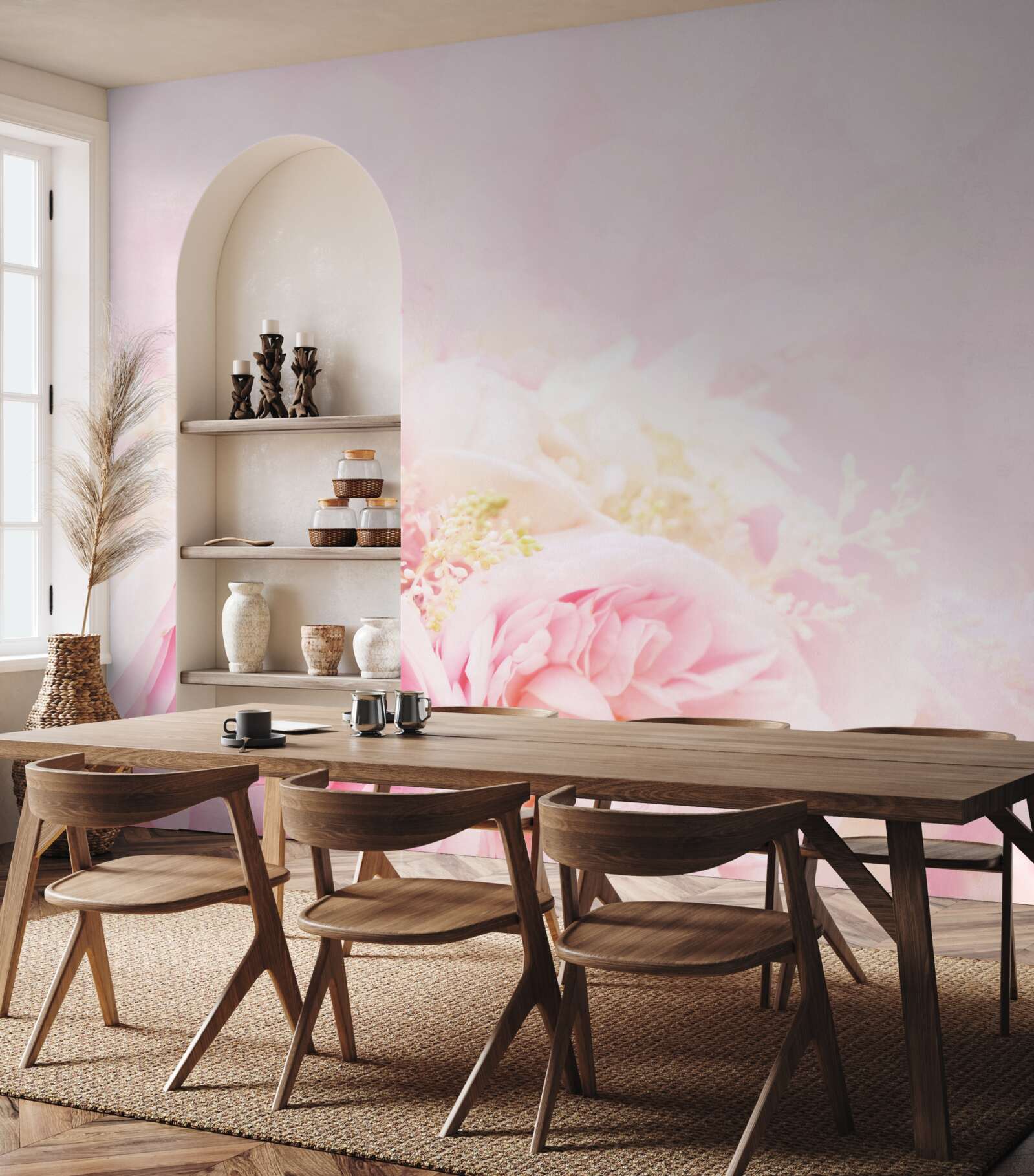 Fotobehang pioen roze roos set