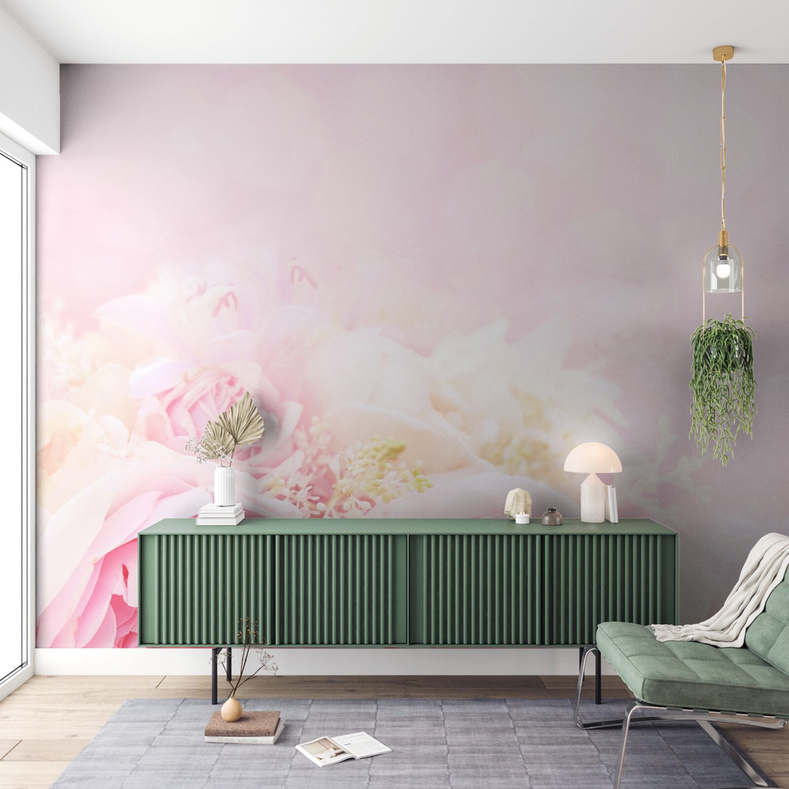 Fotobehang pioen roze roos set