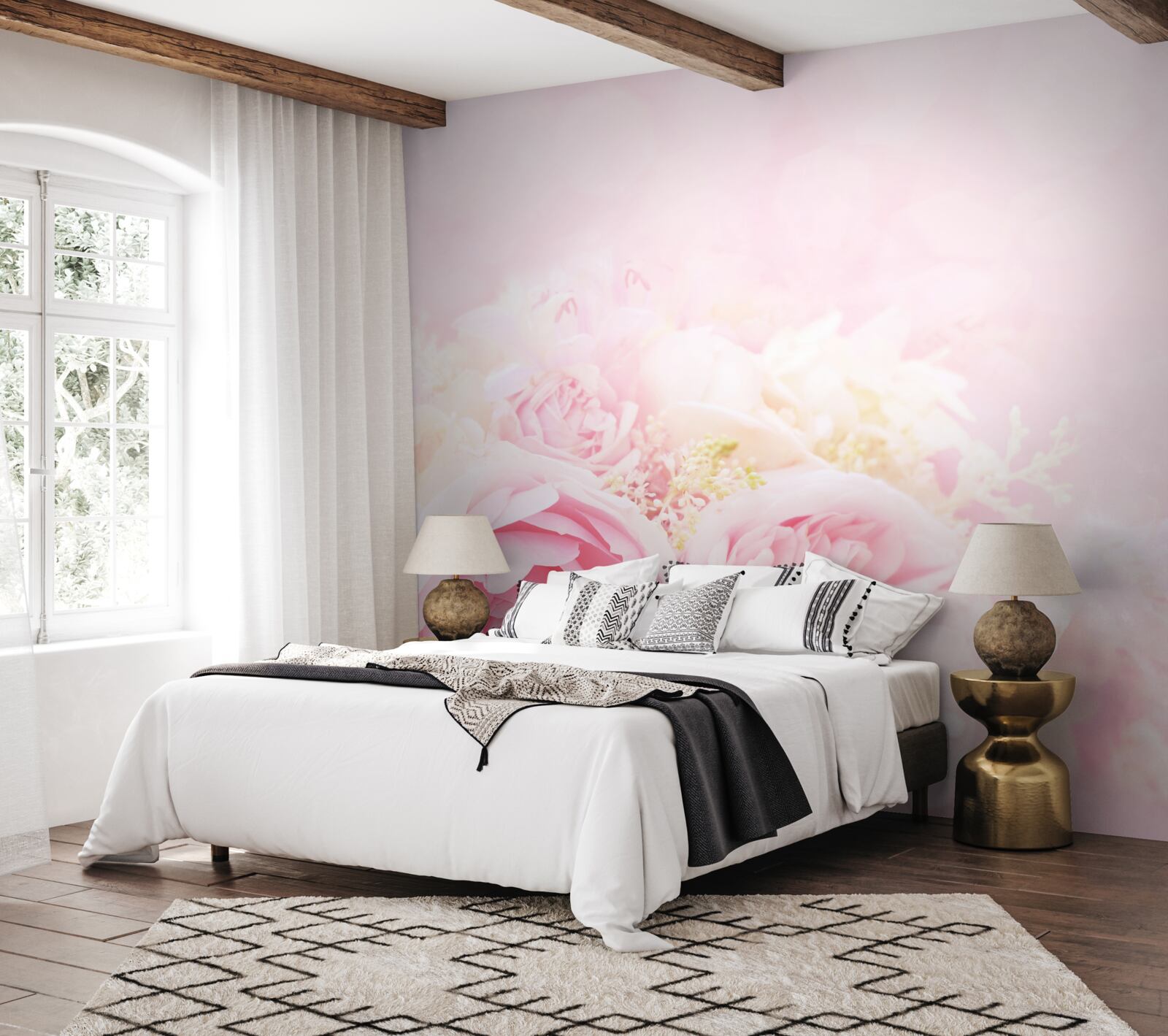 Fotobehang pioen roze roos set