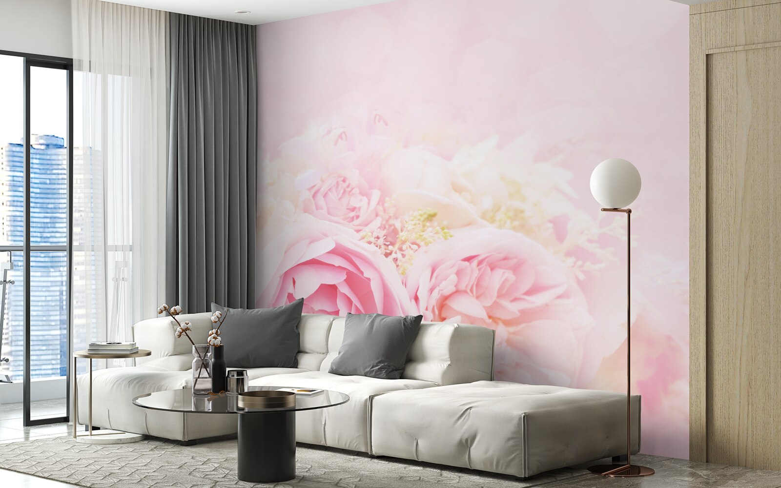 Fotobehang pioen roze roos set