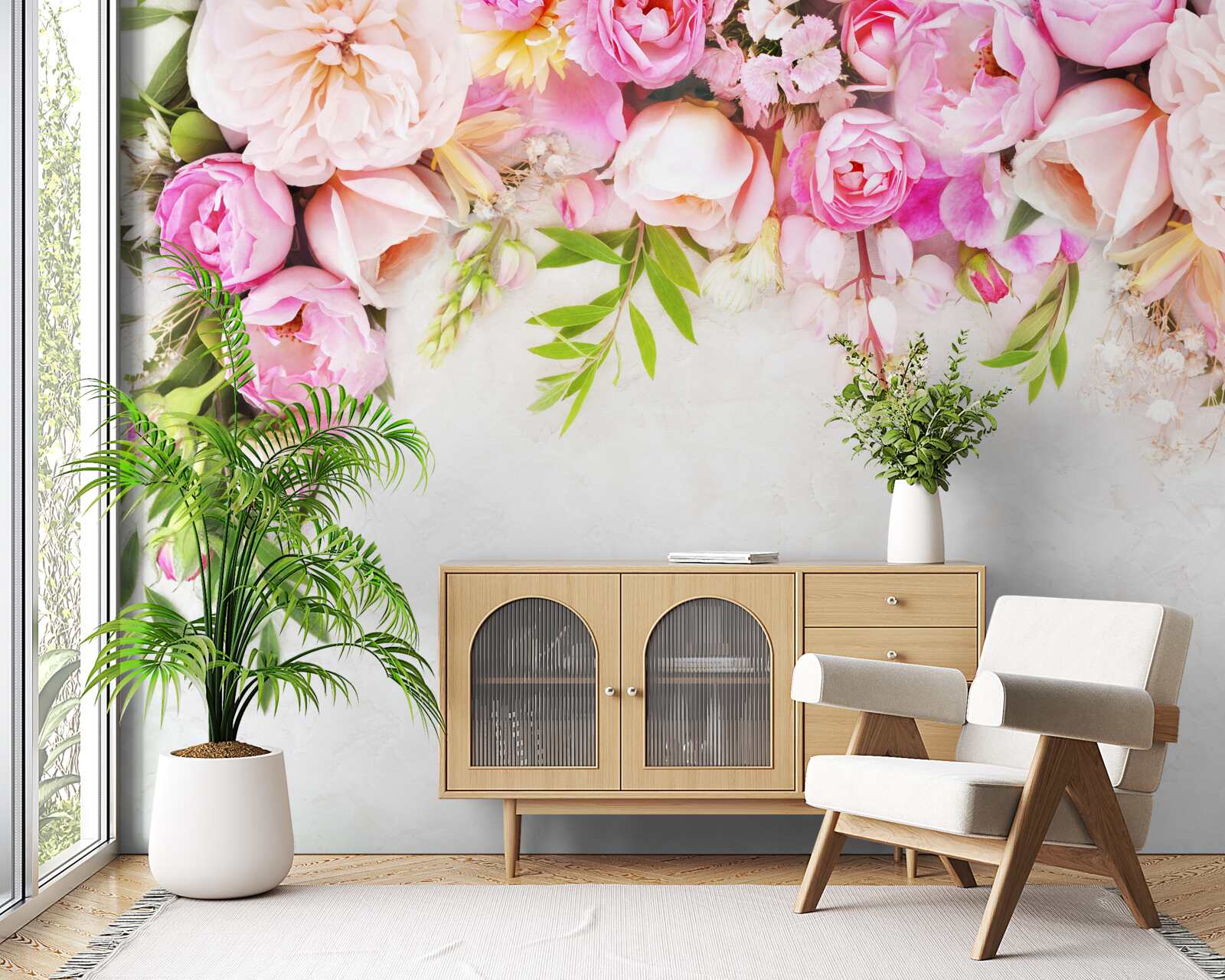 Fotobehang tak met witte en roze bloemen