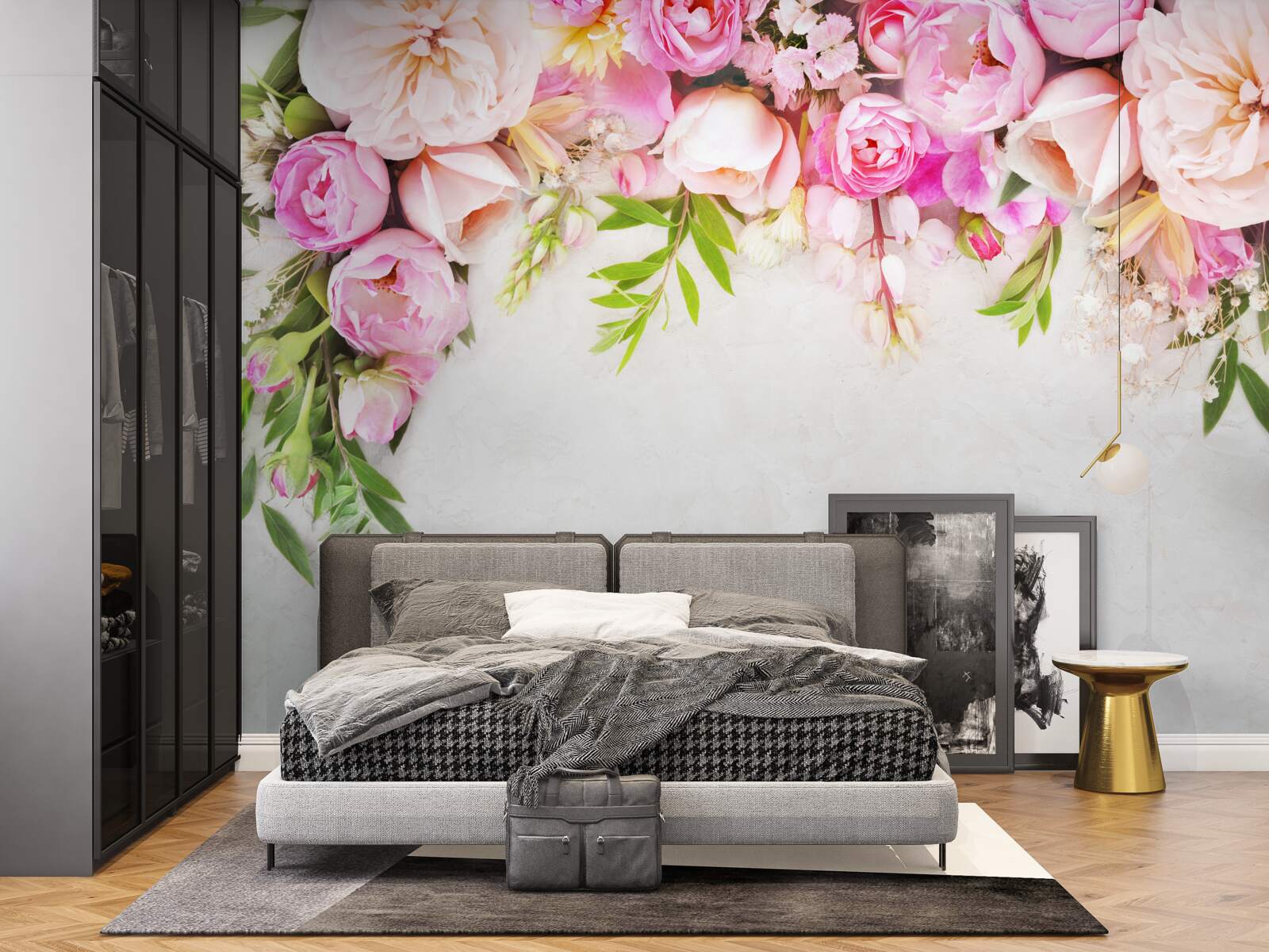 Fotobehang tak met witte en roze bloemen