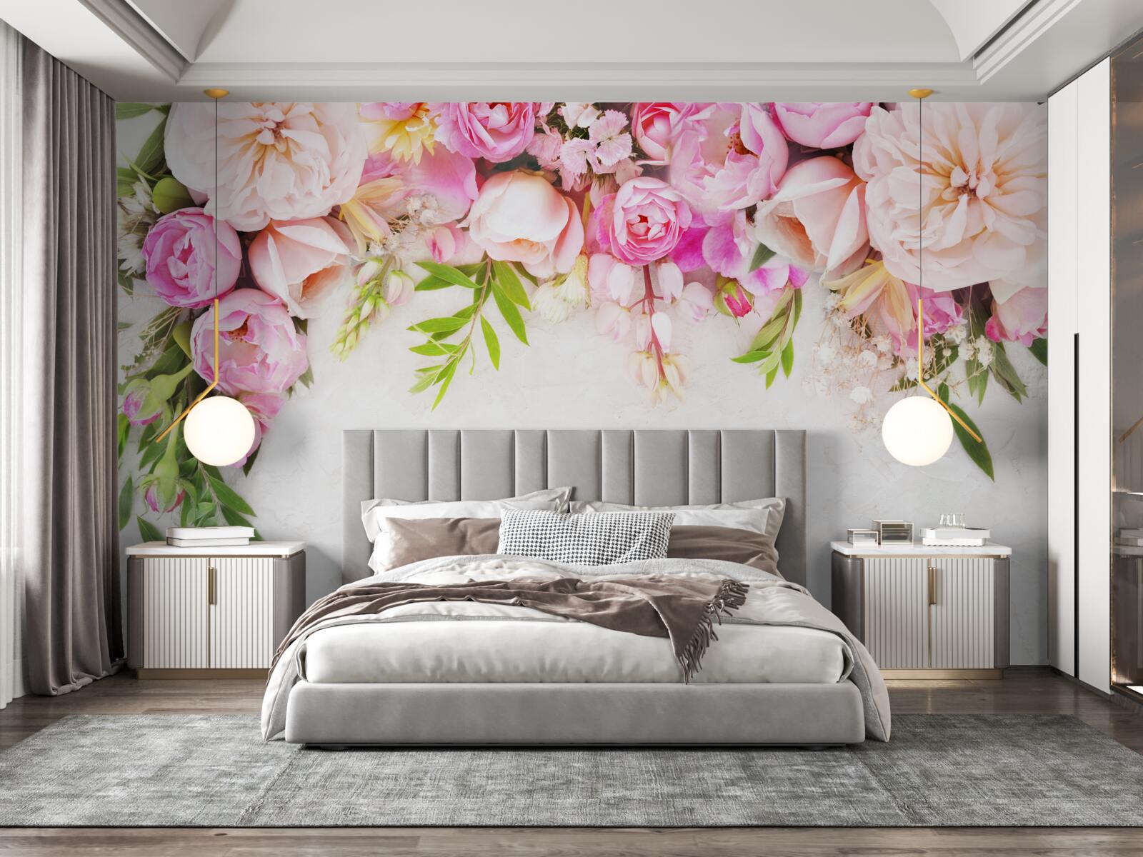 Fotobehang tak met witte en roze bloemen