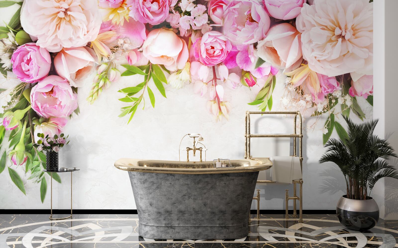 Fotobehang tak met witte en roze bloemen