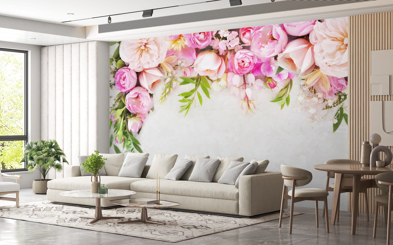 Fotobehang tak met witte en roze bloemen