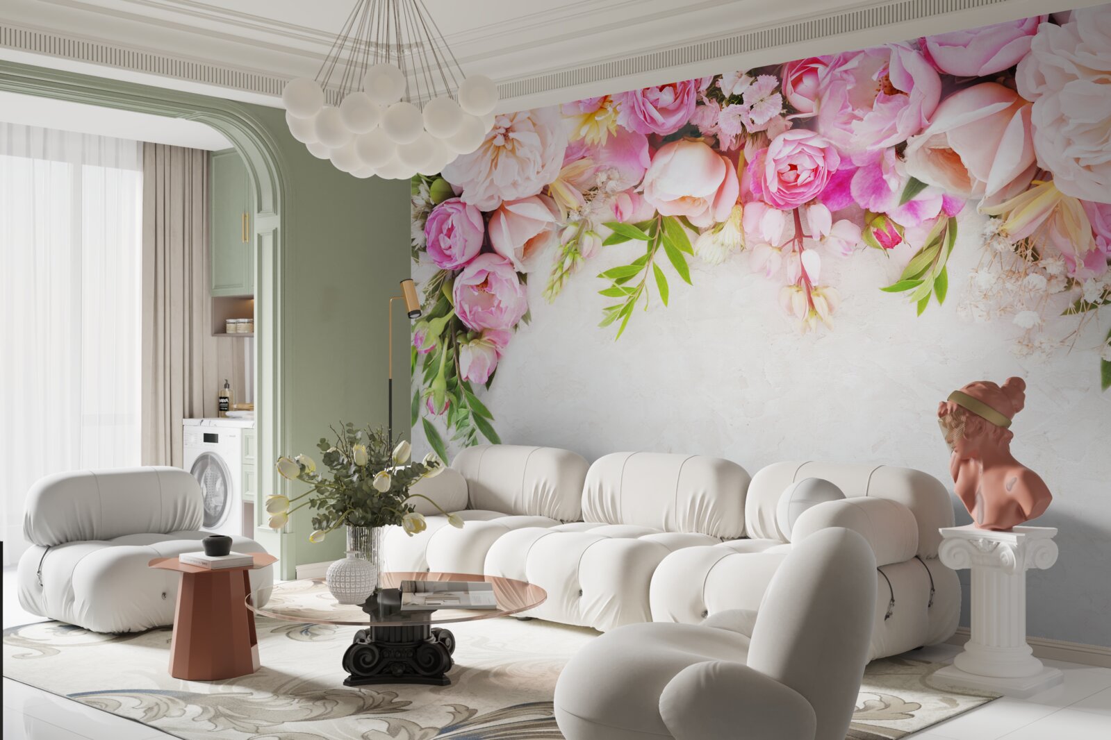 Fotobehang tak met witte en roze bloemen