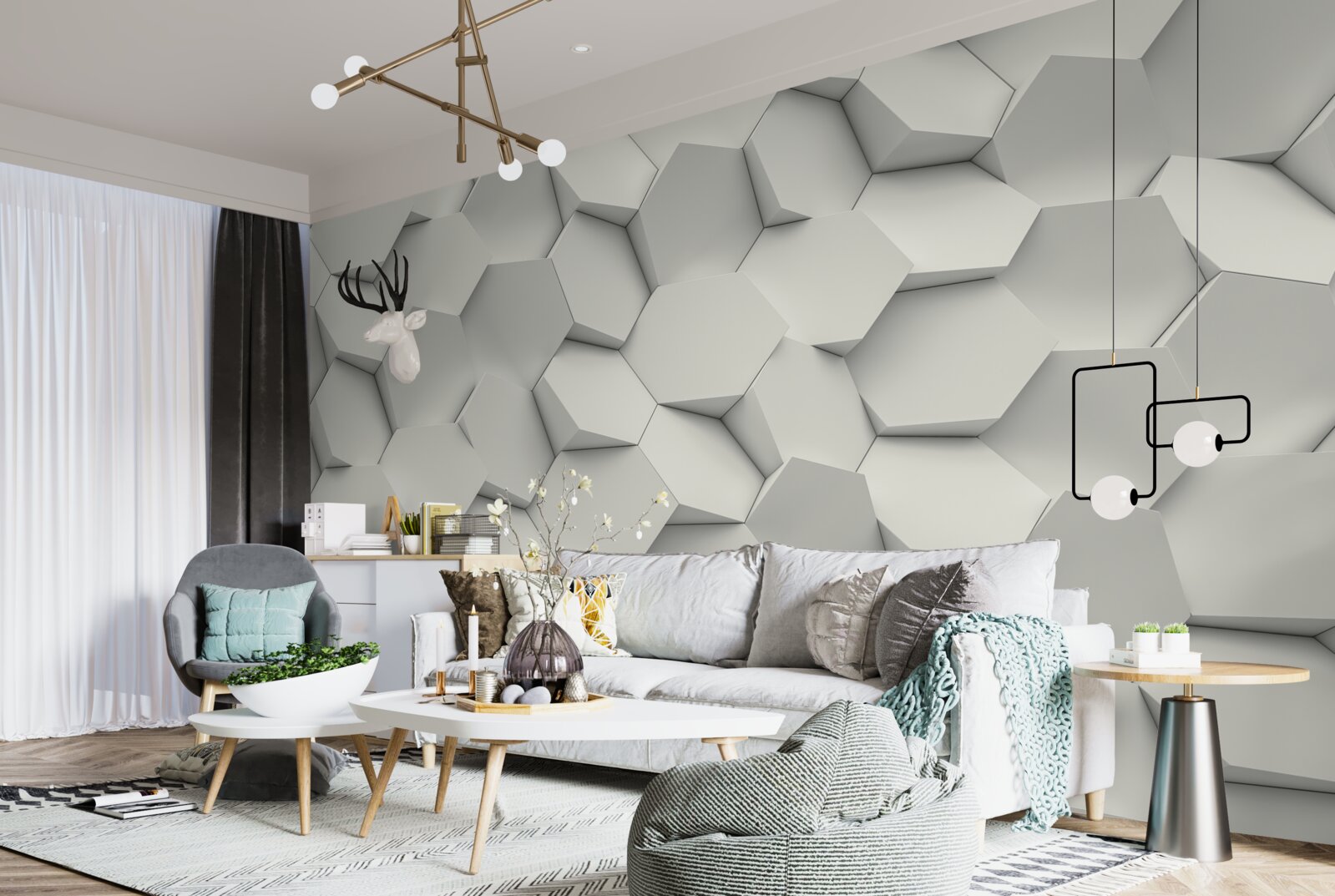 Fotobehang de zeshoeken draaien in verschillende richtingen