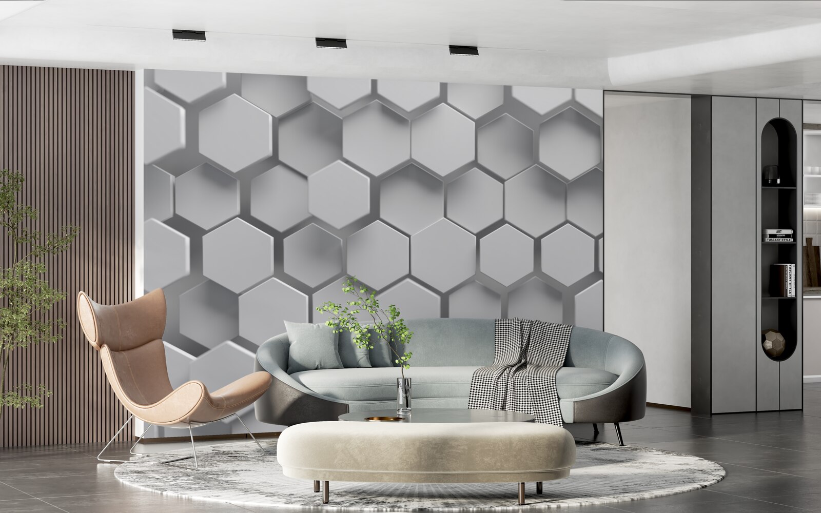 Fotobehang grijze convexe zeshoeken