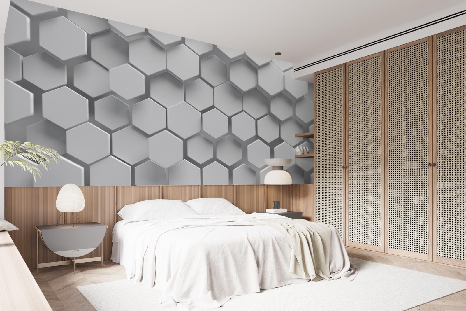 Fotobehang grijze convexe zeshoeken