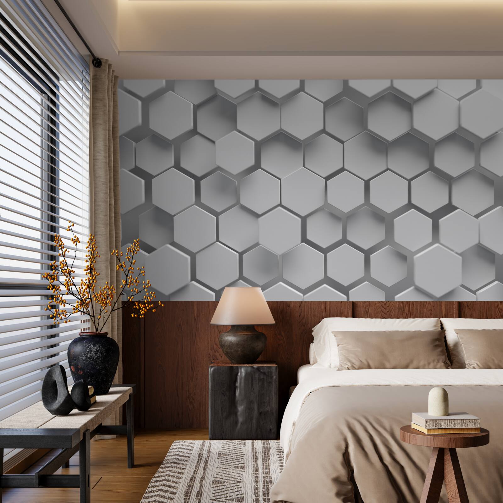 Fotobehang grijze convexe zeshoeken