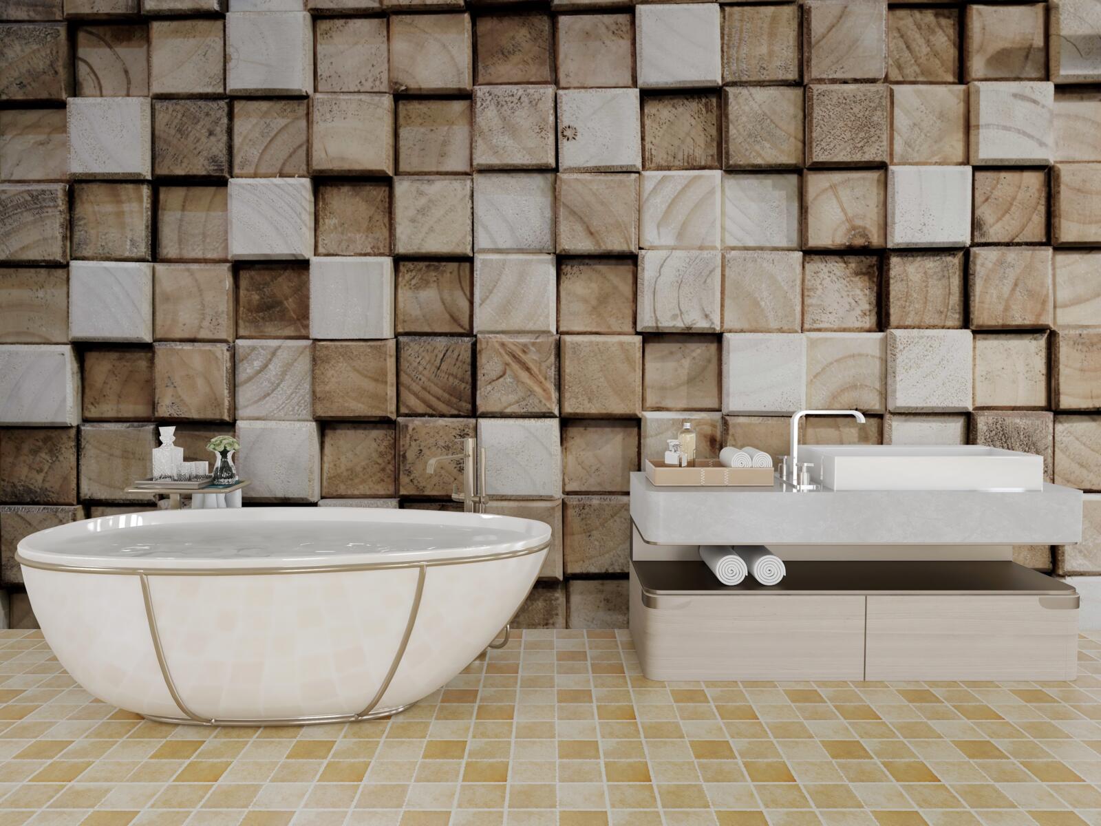 Fotobehang vierkante volumetrische constructies van wit hout