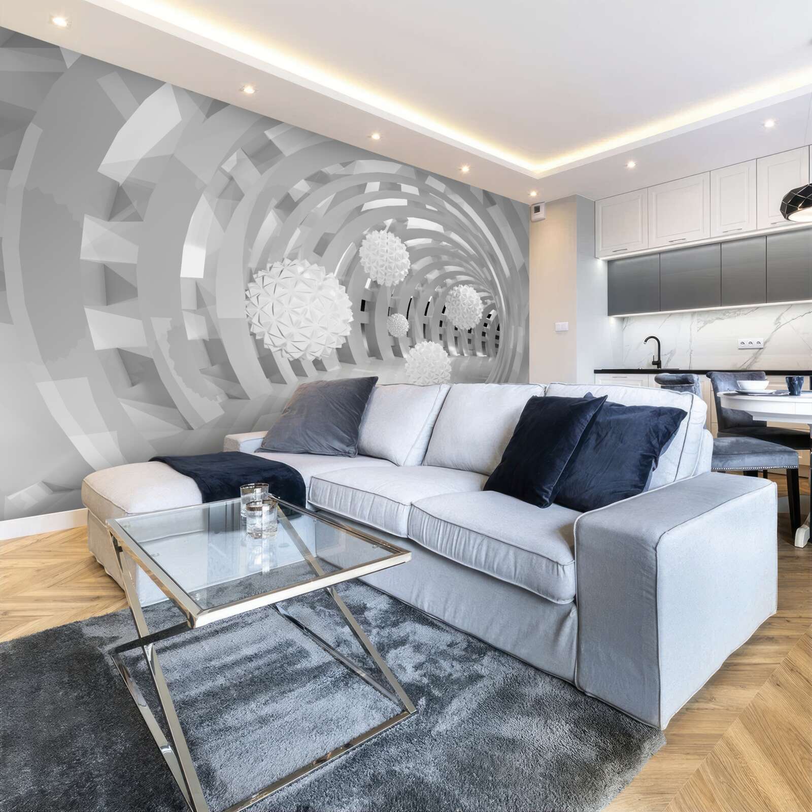 Fotobehang ronde bogen met witte ballen