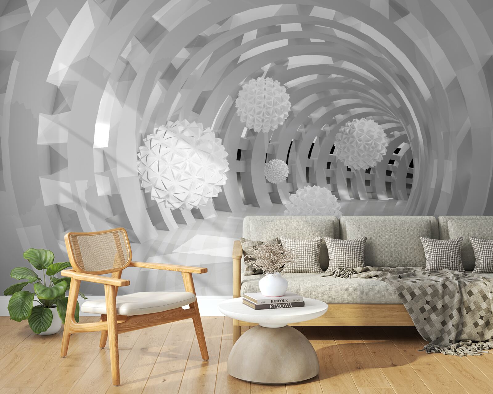 Fotobehang ronde bogen met witte ballen