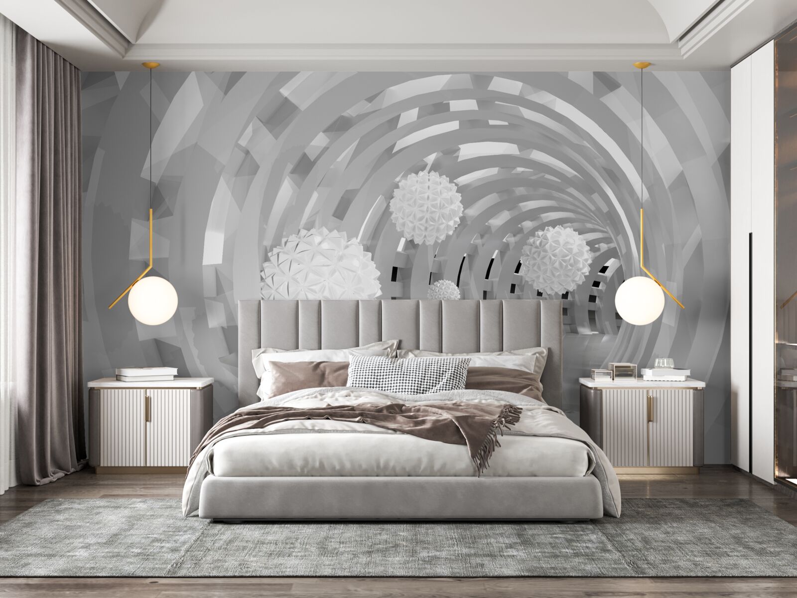 Fotobehang ronde bogen met witte ballen