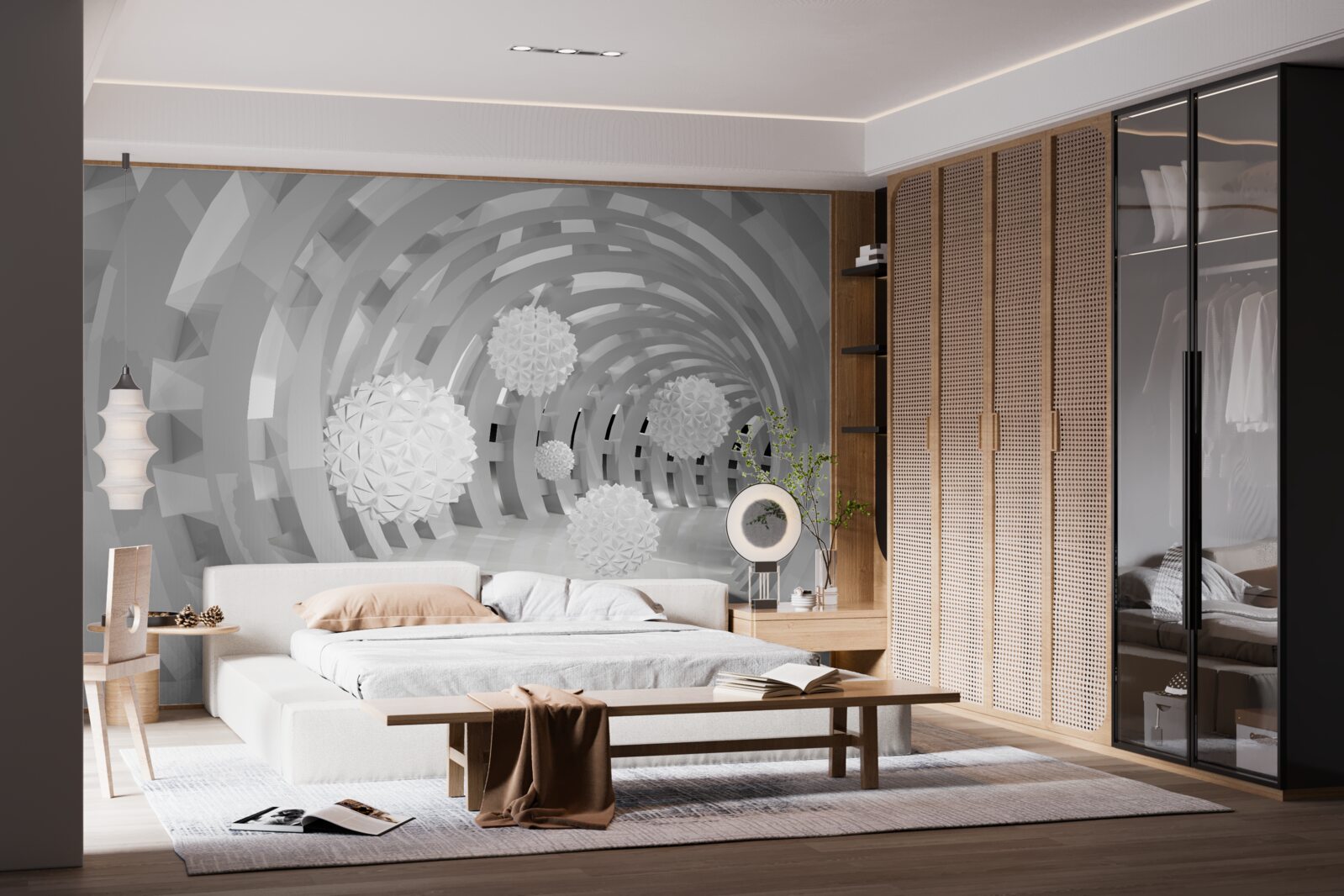 Fotobehang ronde bogen met witte ballen