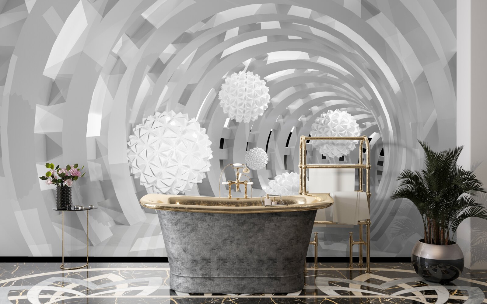 Fotobehang ronde bogen met witte ballen