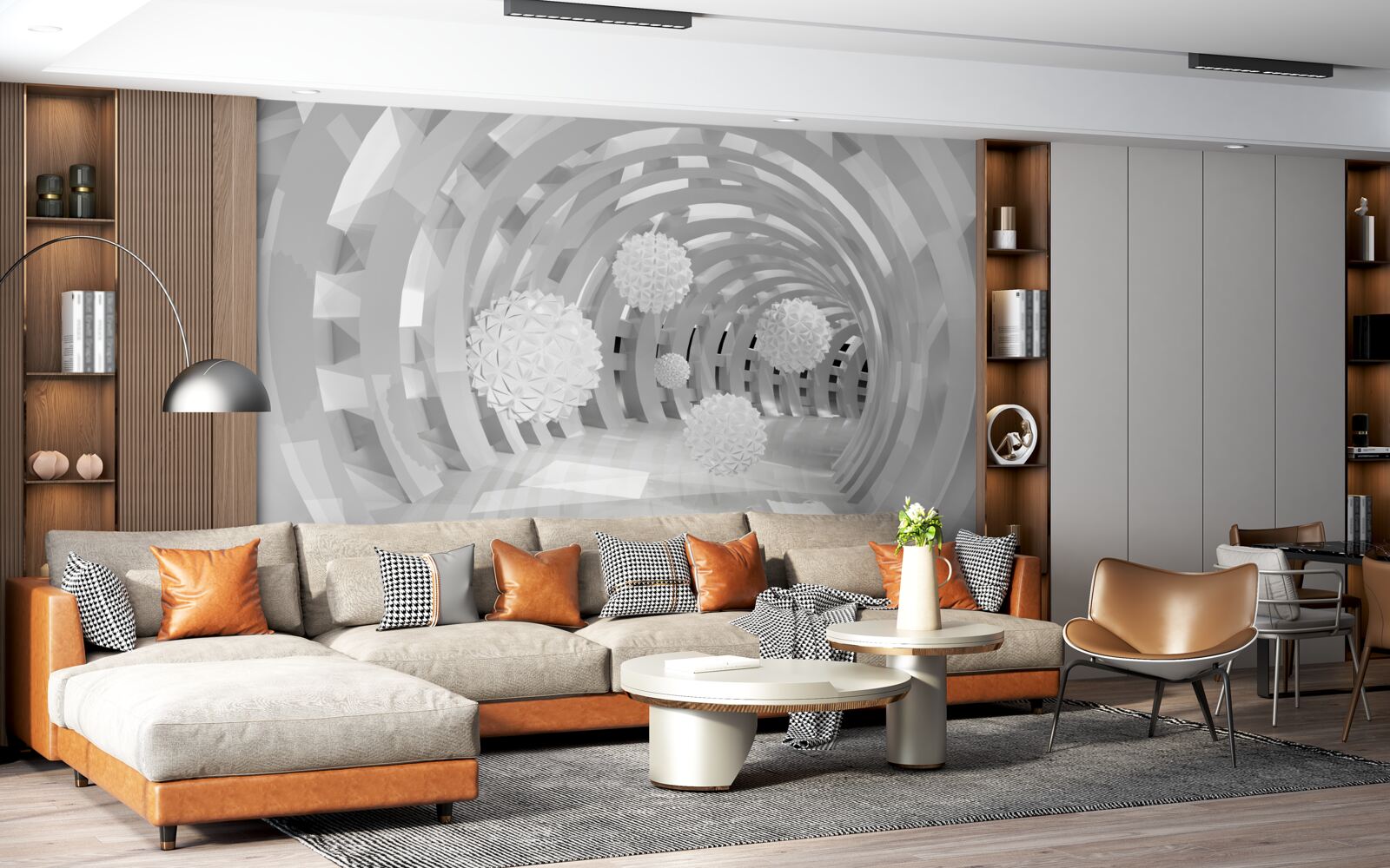 Fotobehang ronde bogen met witte ballen