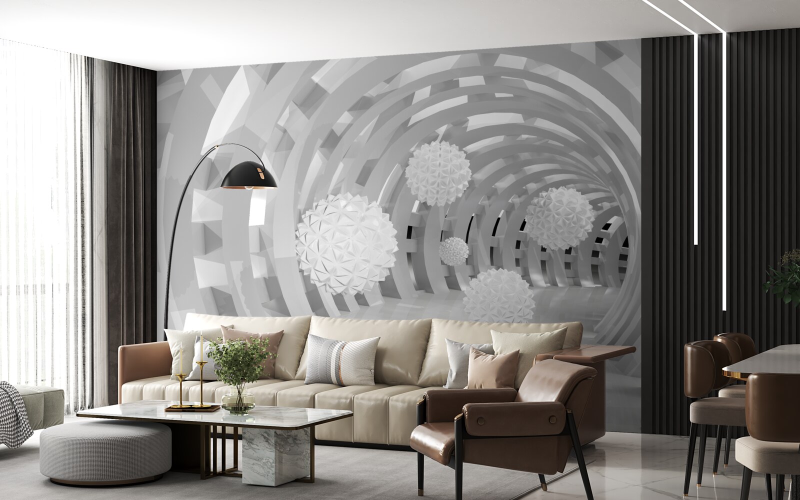 Fotobehang ronde bogen met witte ballen