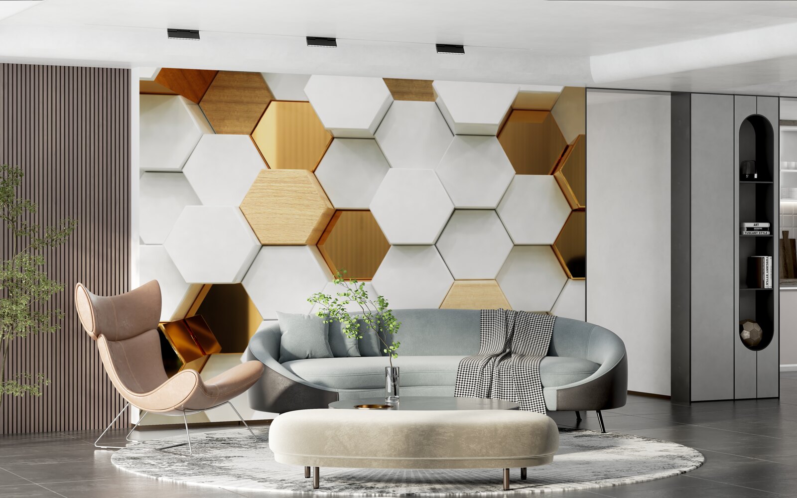 Fotobehang heldere zeshoeken met verschillende inhoud