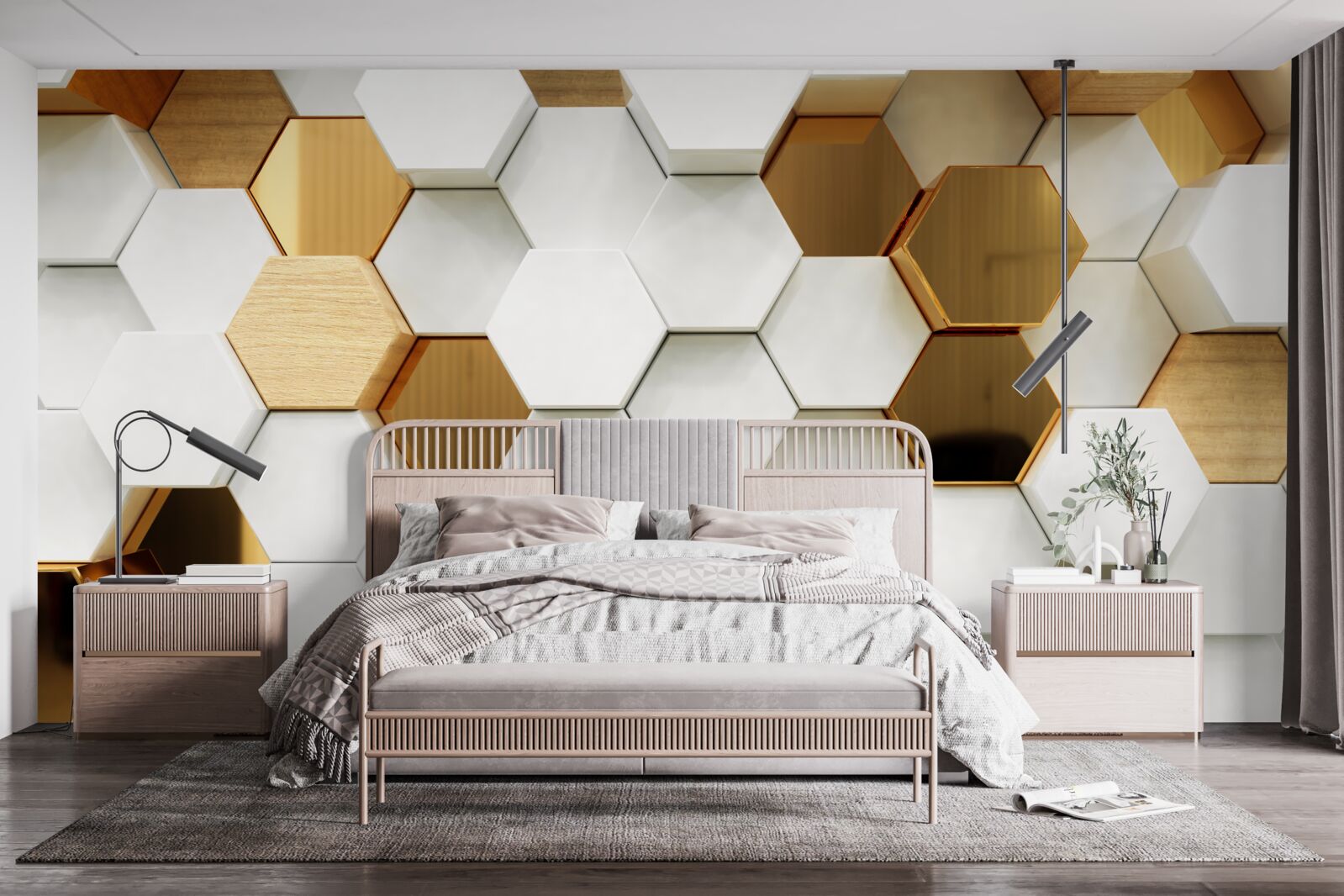 Fotobehang heldere zeshoeken met verschillende inhoud