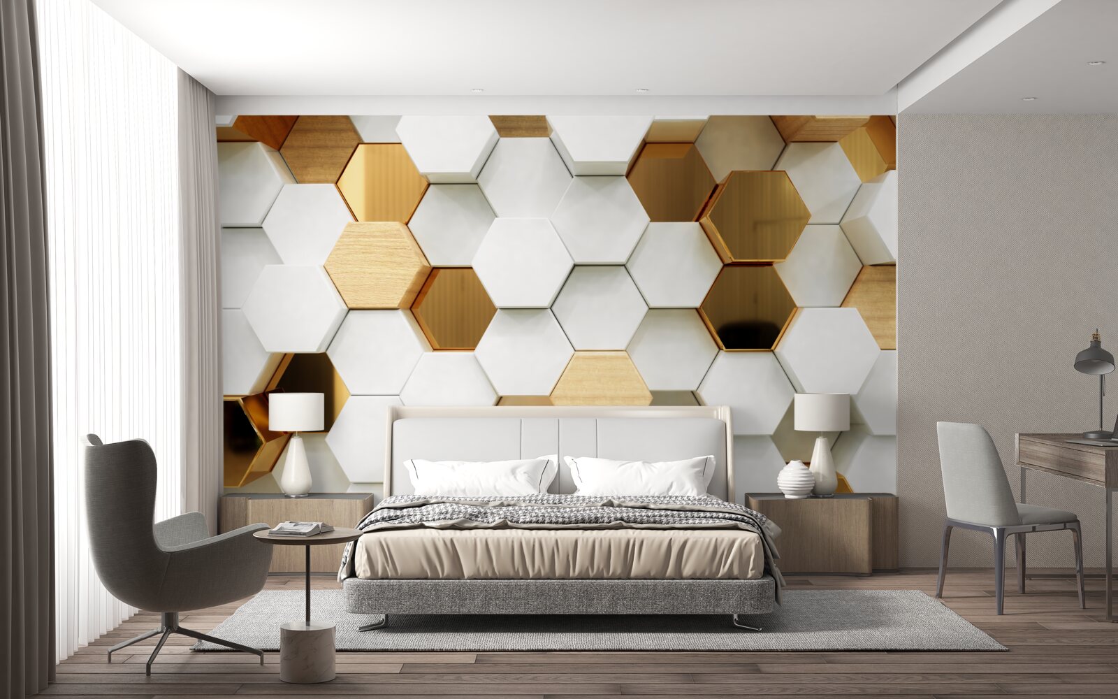 Fotobehang heldere zeshoeken met verschillende inhoud