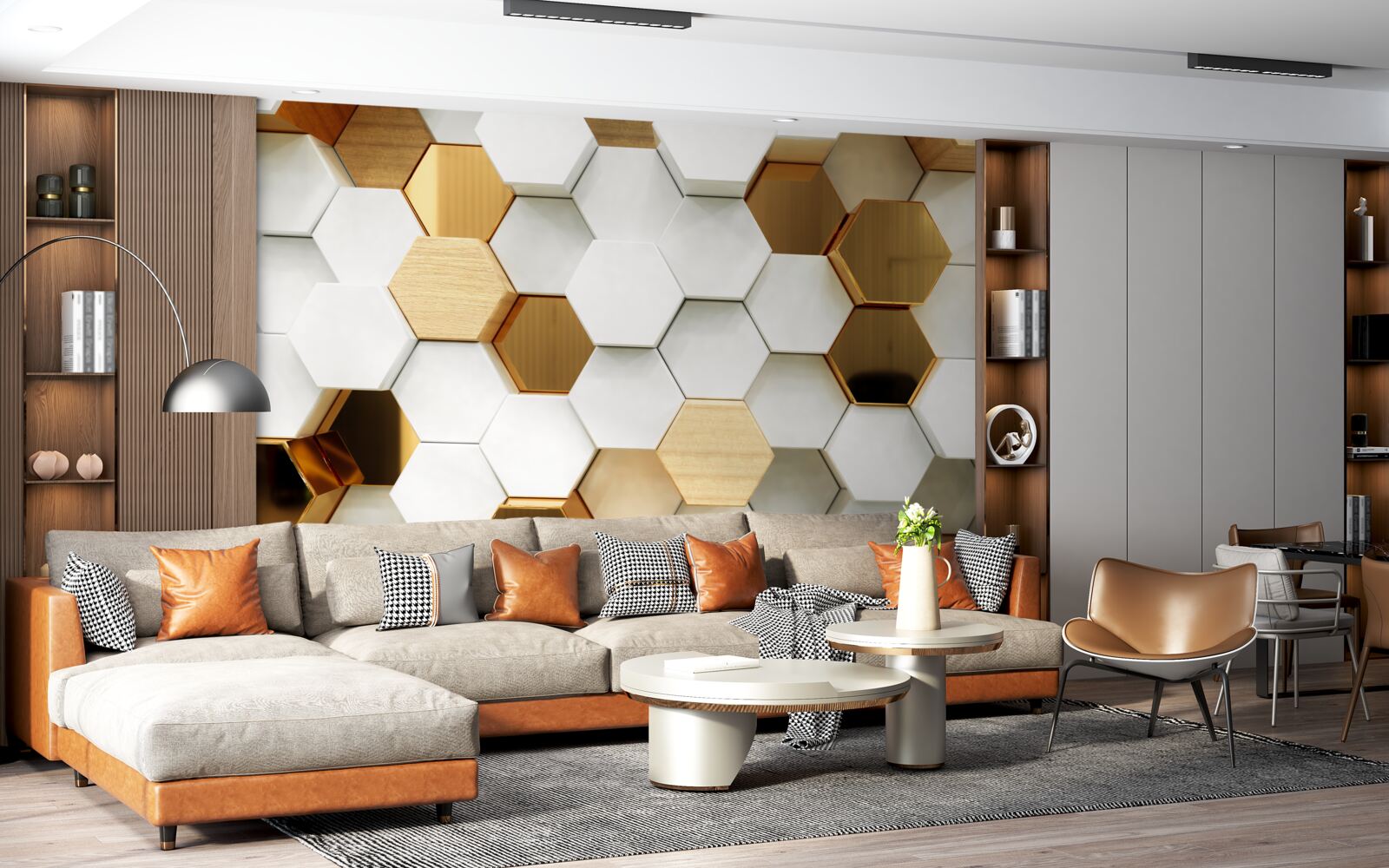 Fotobehang heldere zeshoeken met verschillende inhoud