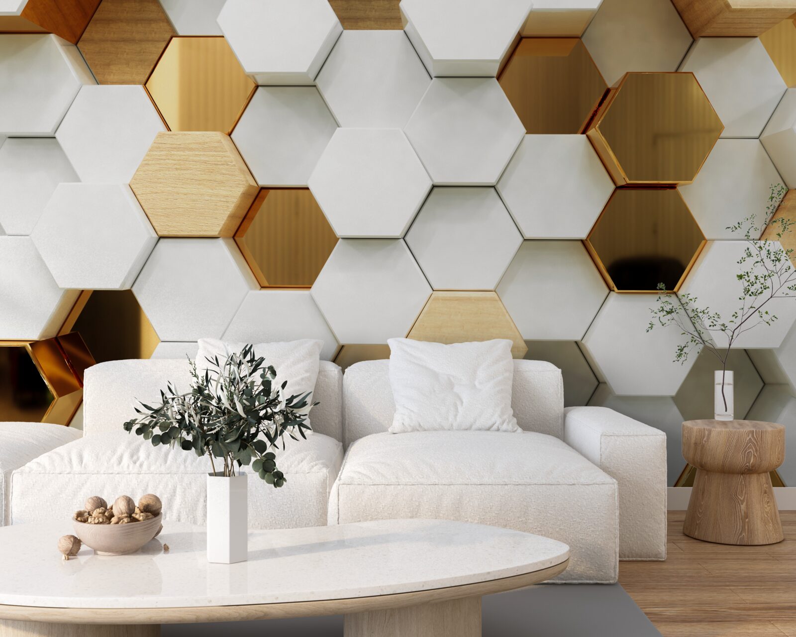 Fotobehang heldere zeshoeken met verschillende inhoud