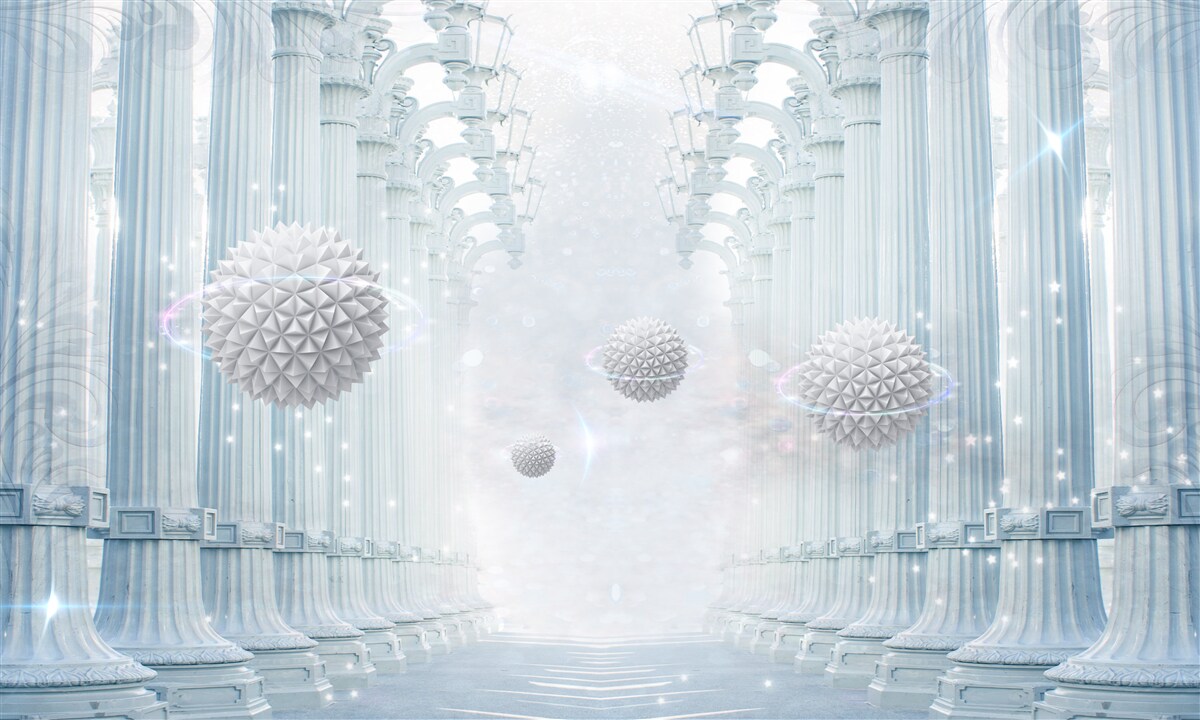 Fotobehang oneindigheidskolom en witte ballen