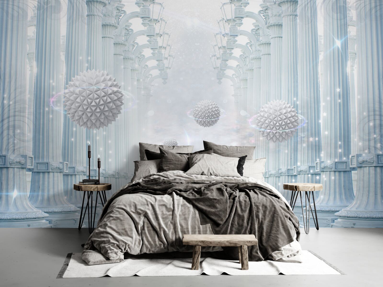 Fotobehang oneindigheidskolom en witte ballen