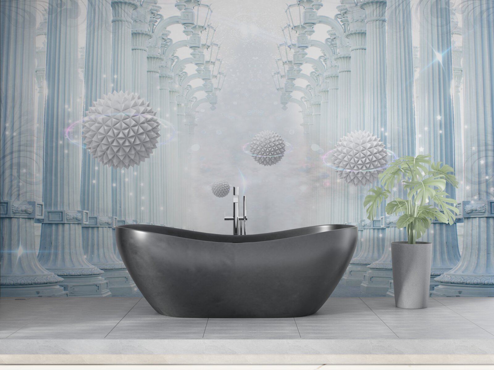 Fotobehang oneindigheidskolom en witte ballen