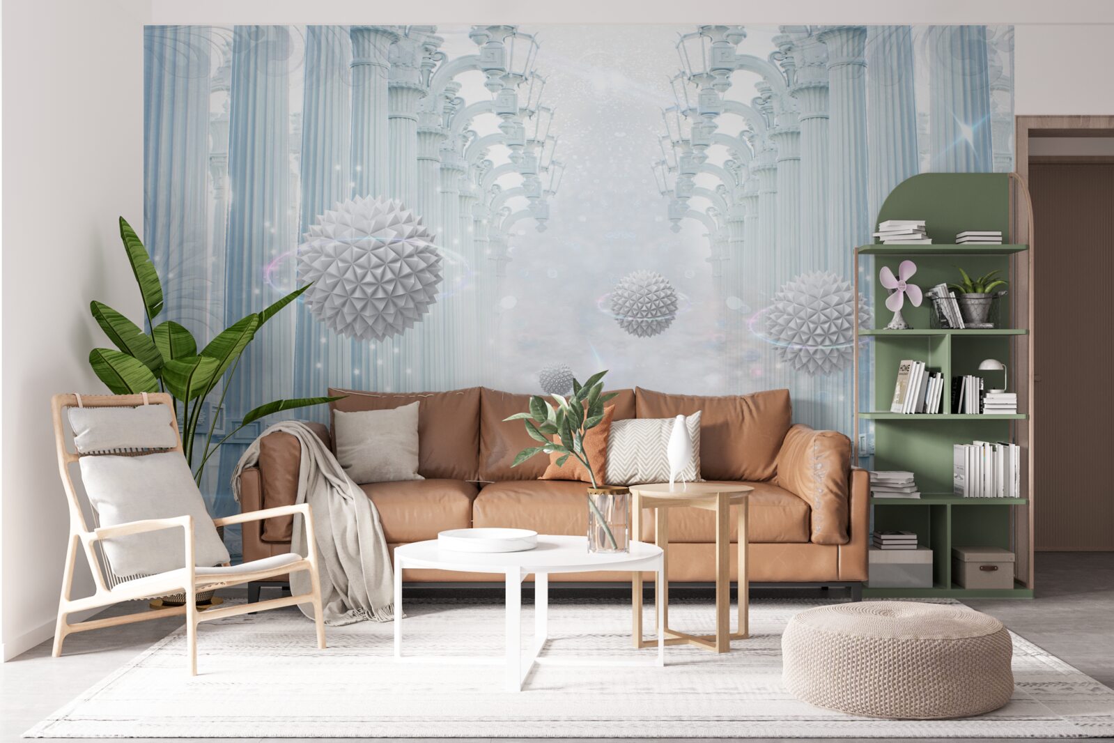 Fotobehang oneindigheidskolom en witte ballen