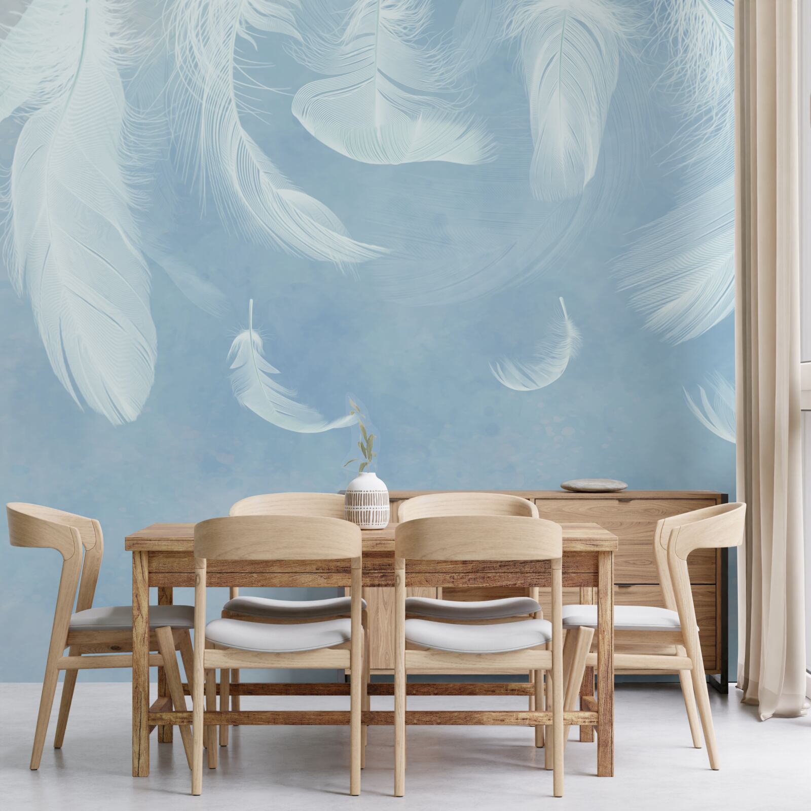 Fotobehang witte veren die gemakkelijk vallen