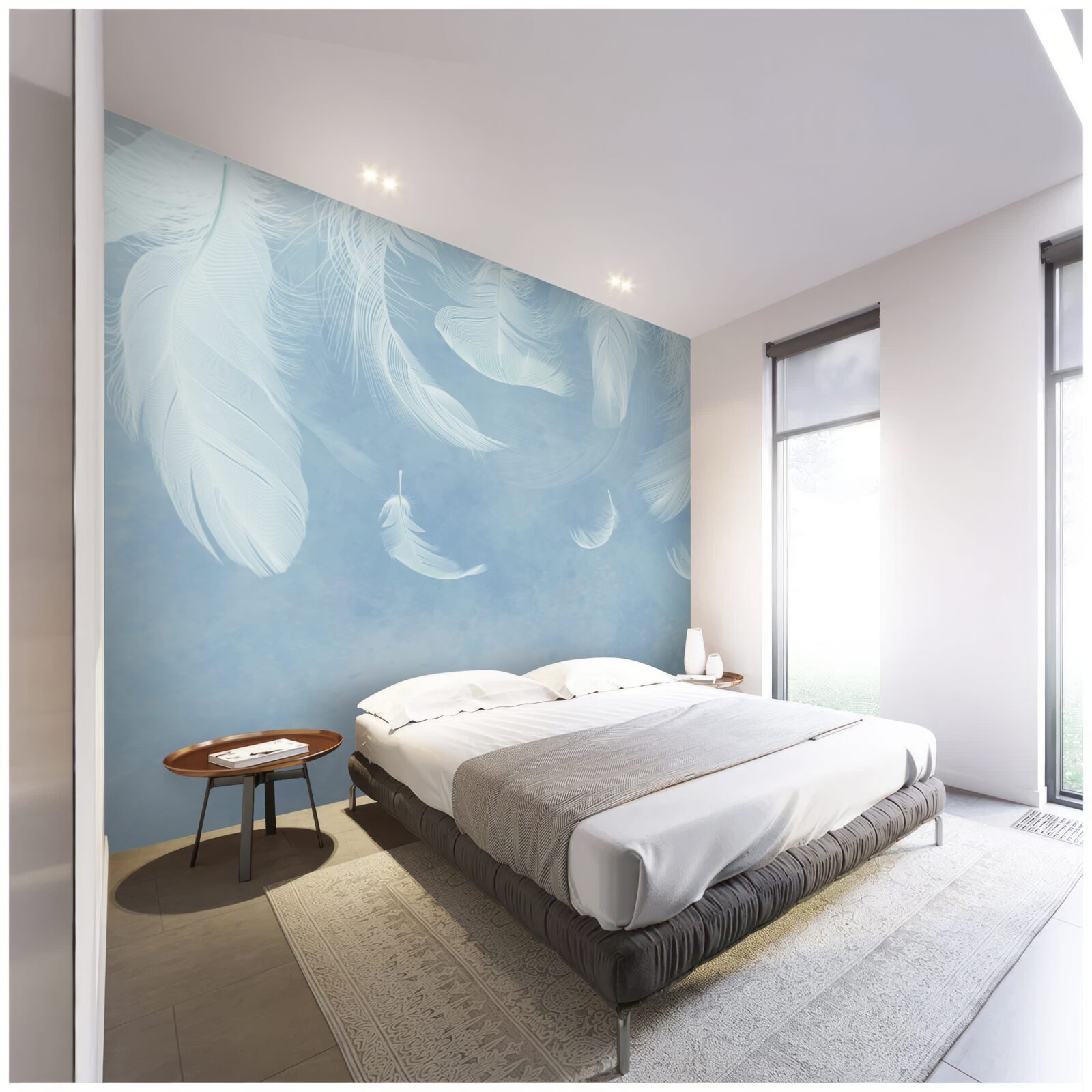 Fotobehang witte veren die gemakkelijk vallen