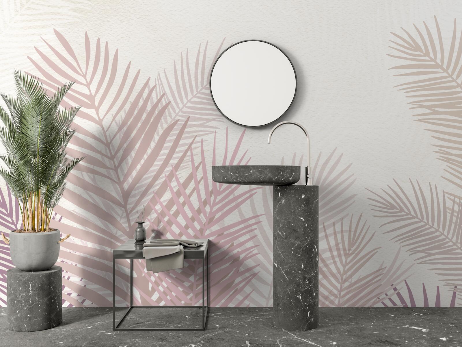 Fotobehang regenseizoen en roze varenbladeren