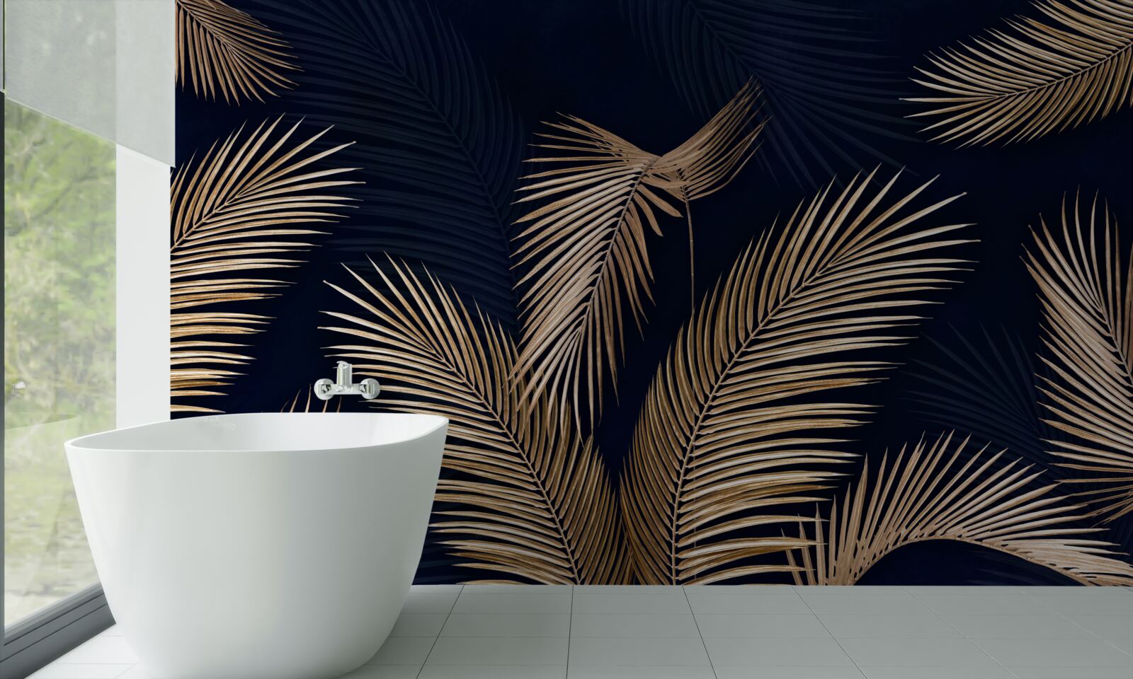 Fotobehang donkere achtergrond versierd met gouden veren