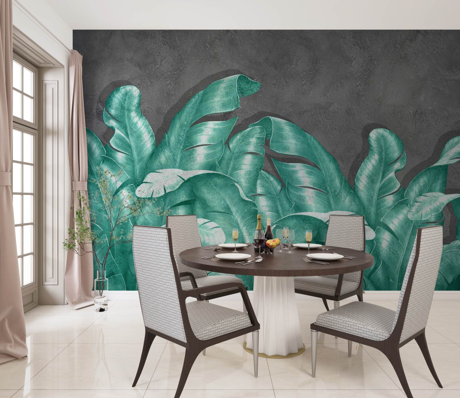 Fotobehang grote varenbladeren, smaragdgroen geschilderd