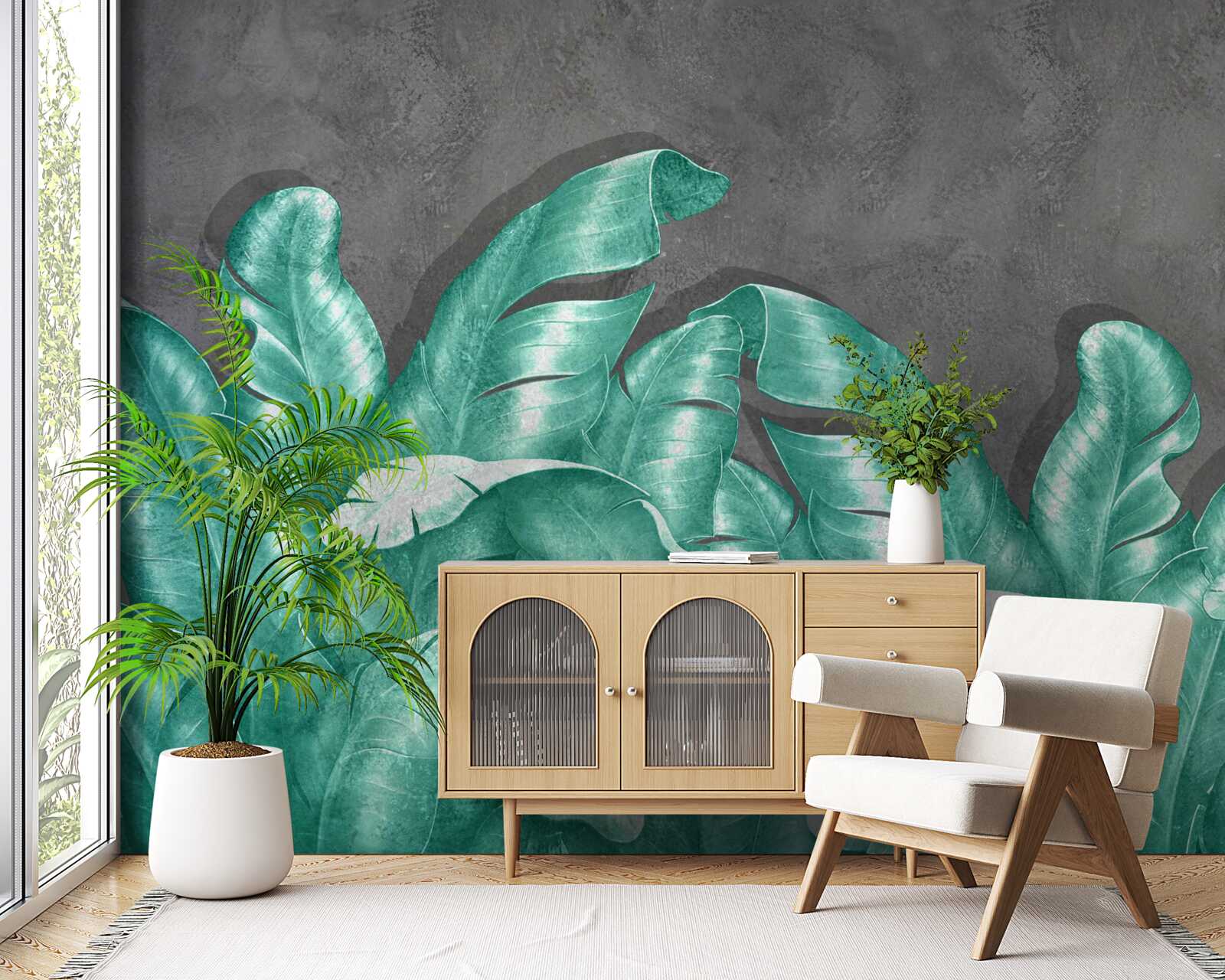 Fotobehang grote varenbladeren, smaragdgroen geschilderd