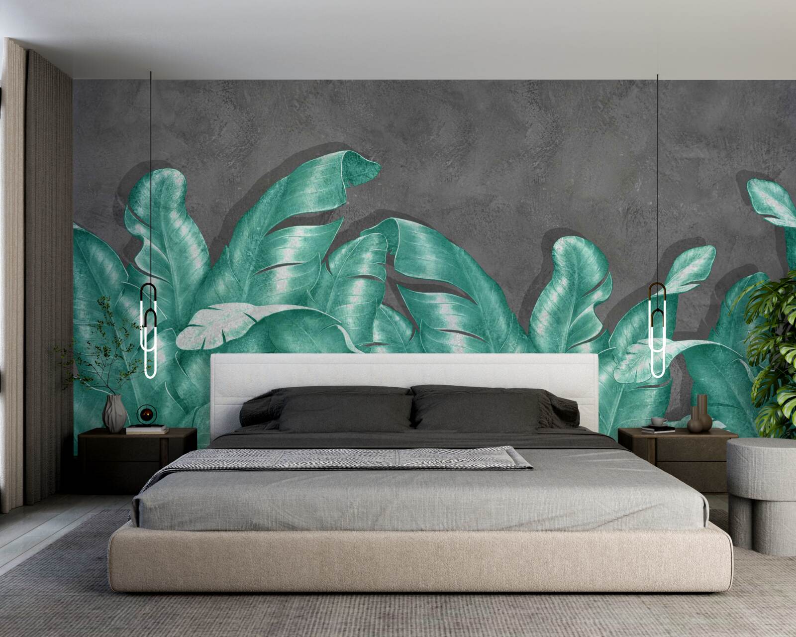 Fotobehang grote varenbladeren, smaragdgroen geschilderd