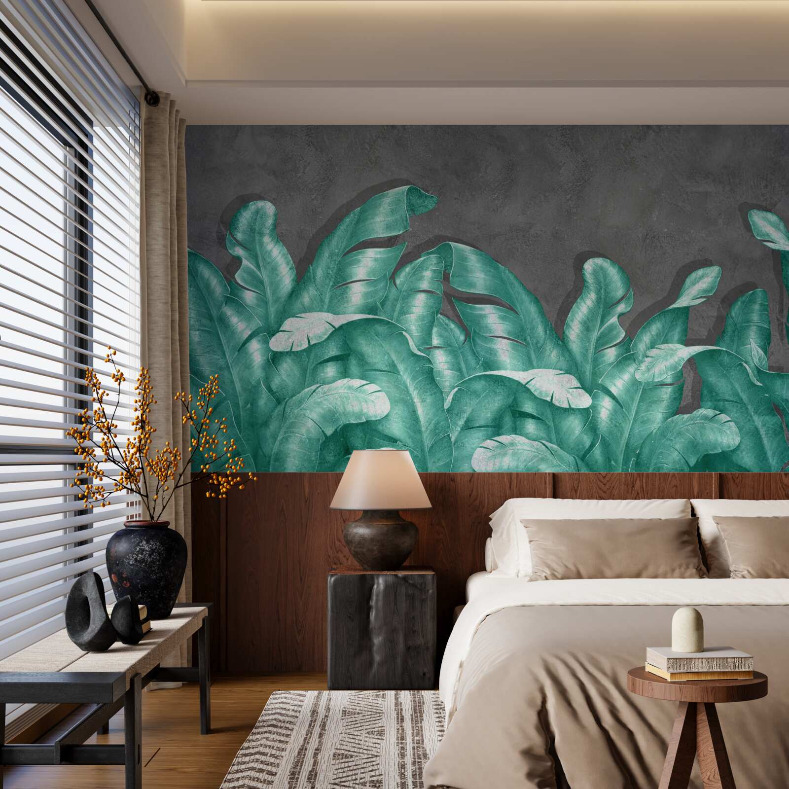 Fotobehang grote varenbladeren, smaragdgroen geschilderd