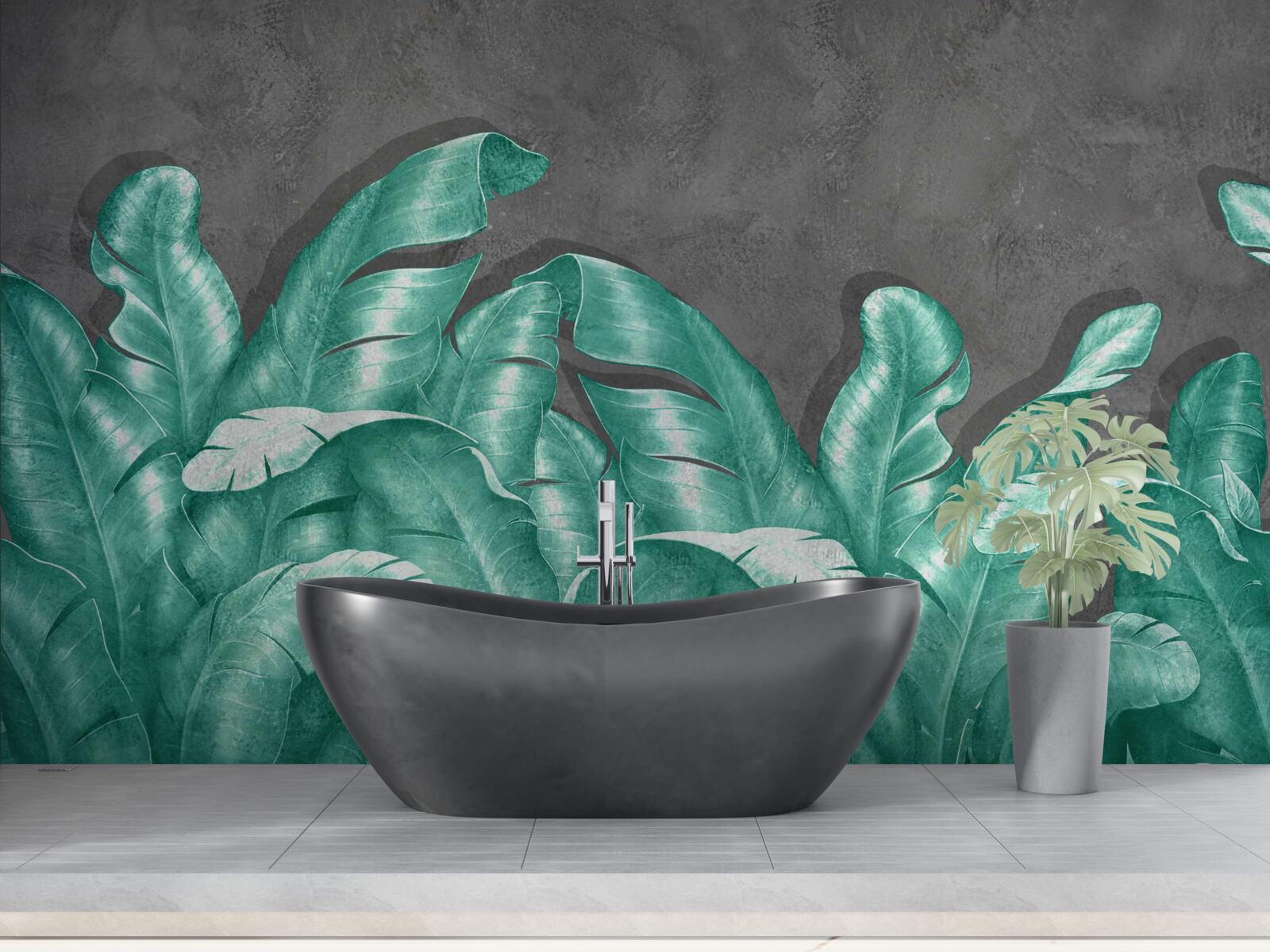 Fotobehang grote varenbladeren, smaragdgroen geschilderd