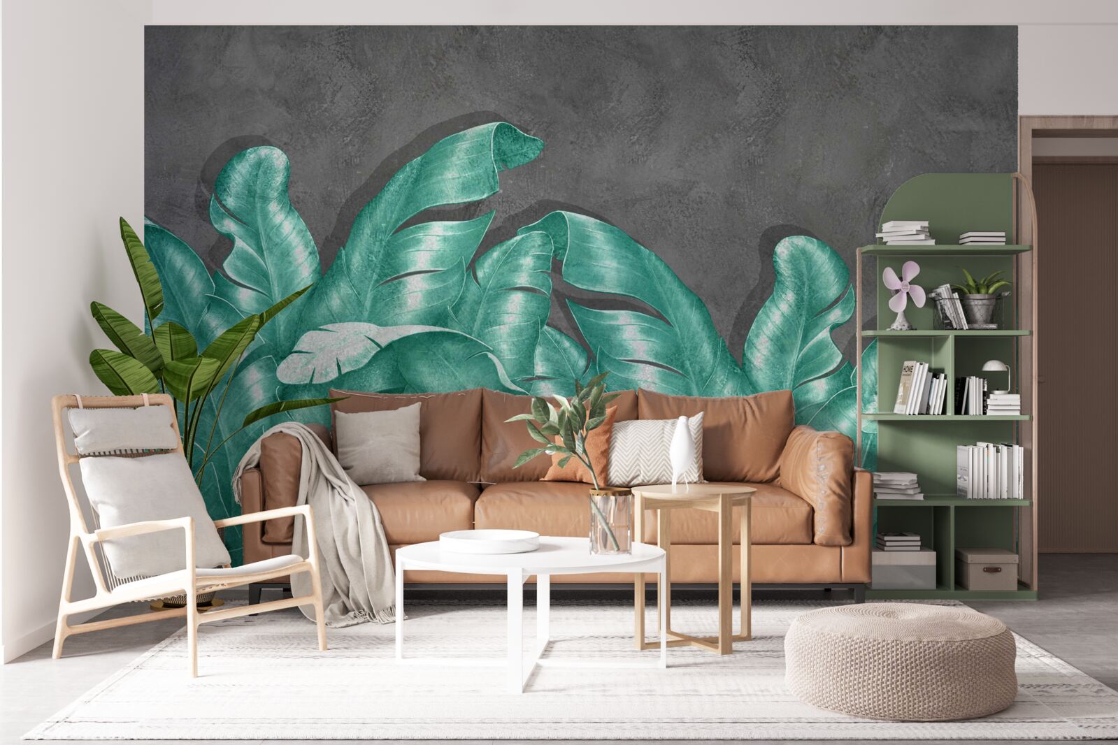 Fotobehang grote varenbladeren, smaragdgroen geschilderd