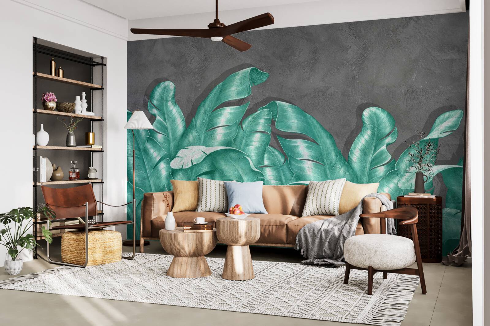 Fotobehang grote varenbladeren, smaragdgroen geschilderd