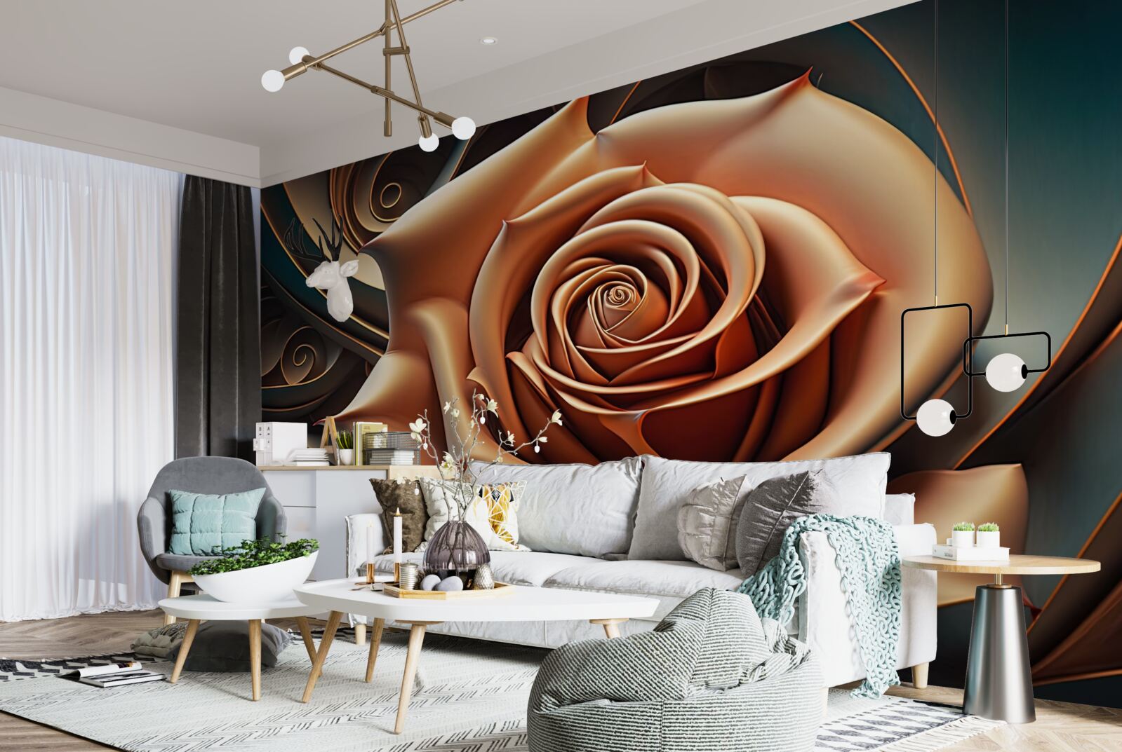 Fotobehang bruin metalen roos