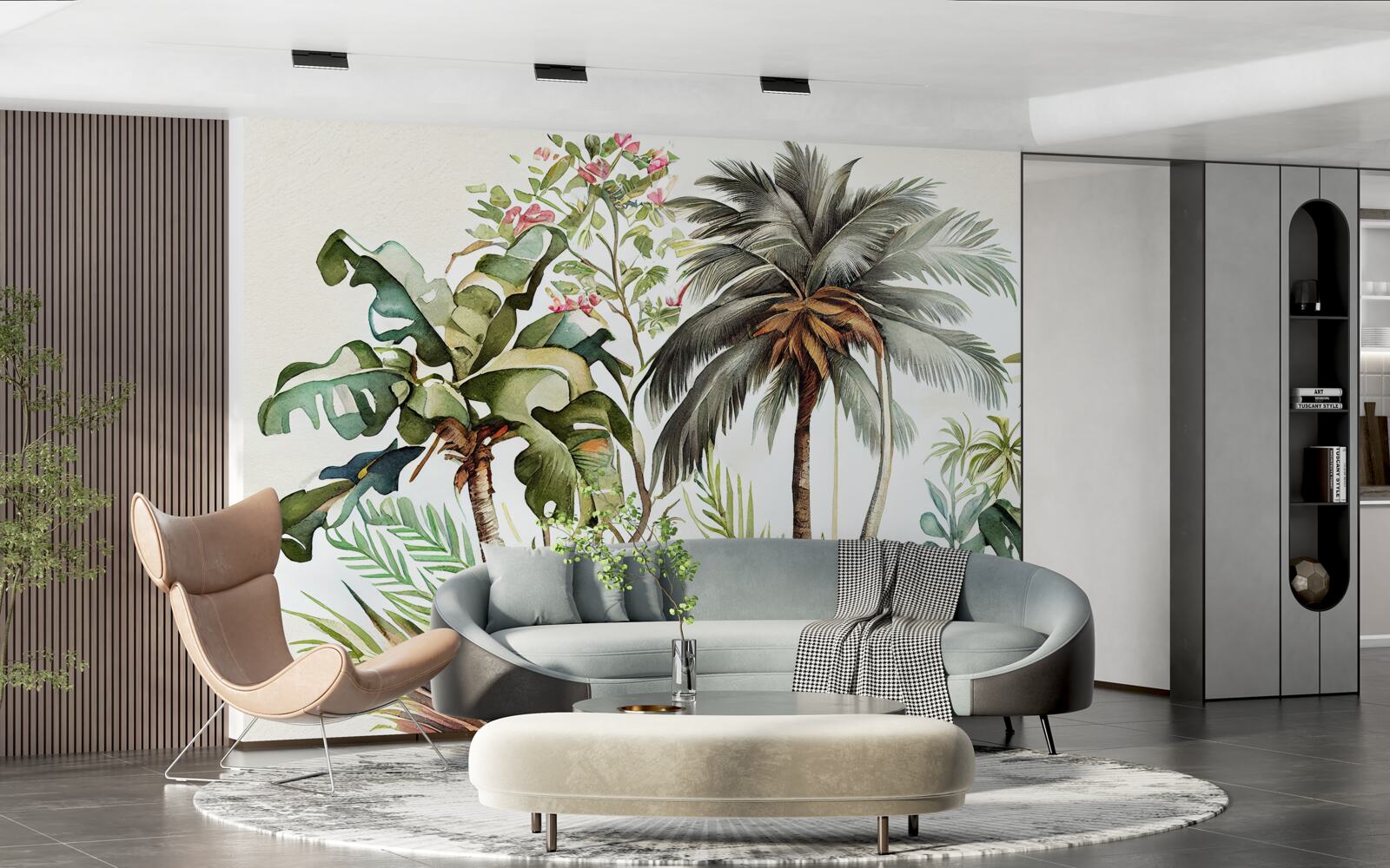 Fotobehang tropische planten, waaronder palmbomen