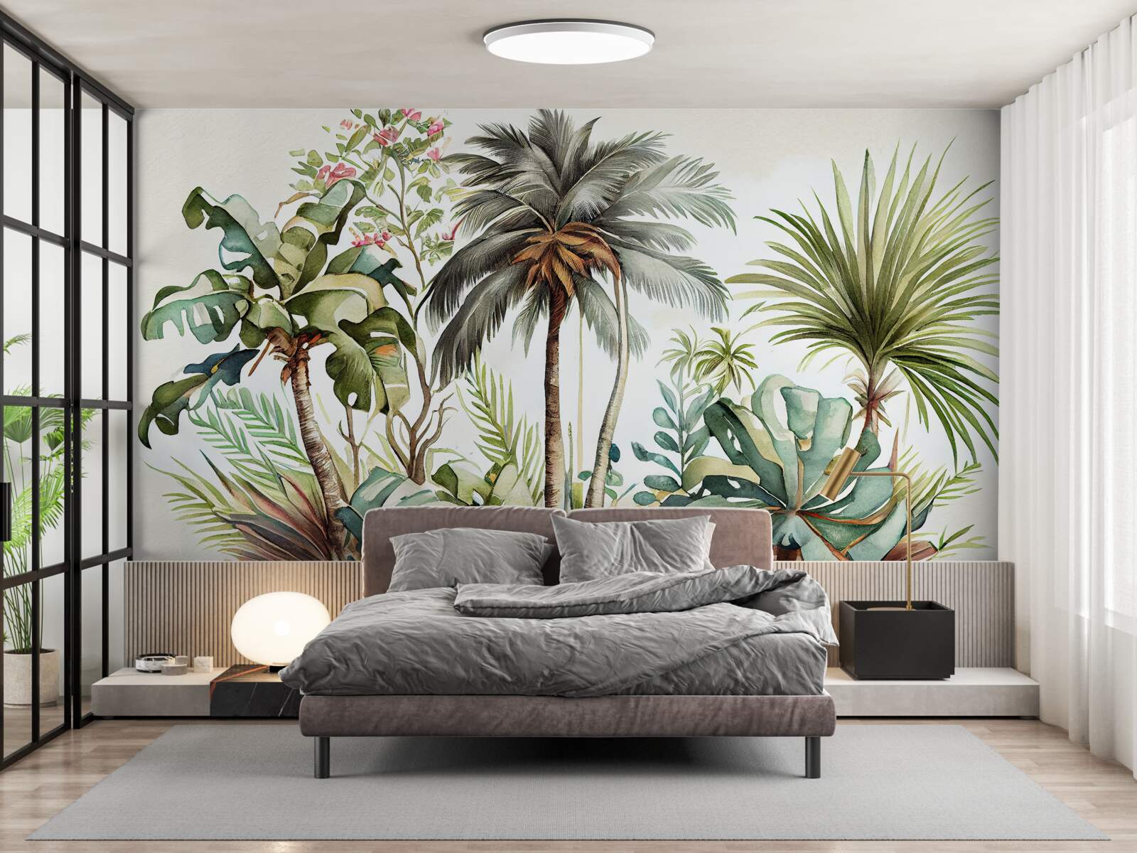 Fotobehang tropische planten, waaronder palmbomen