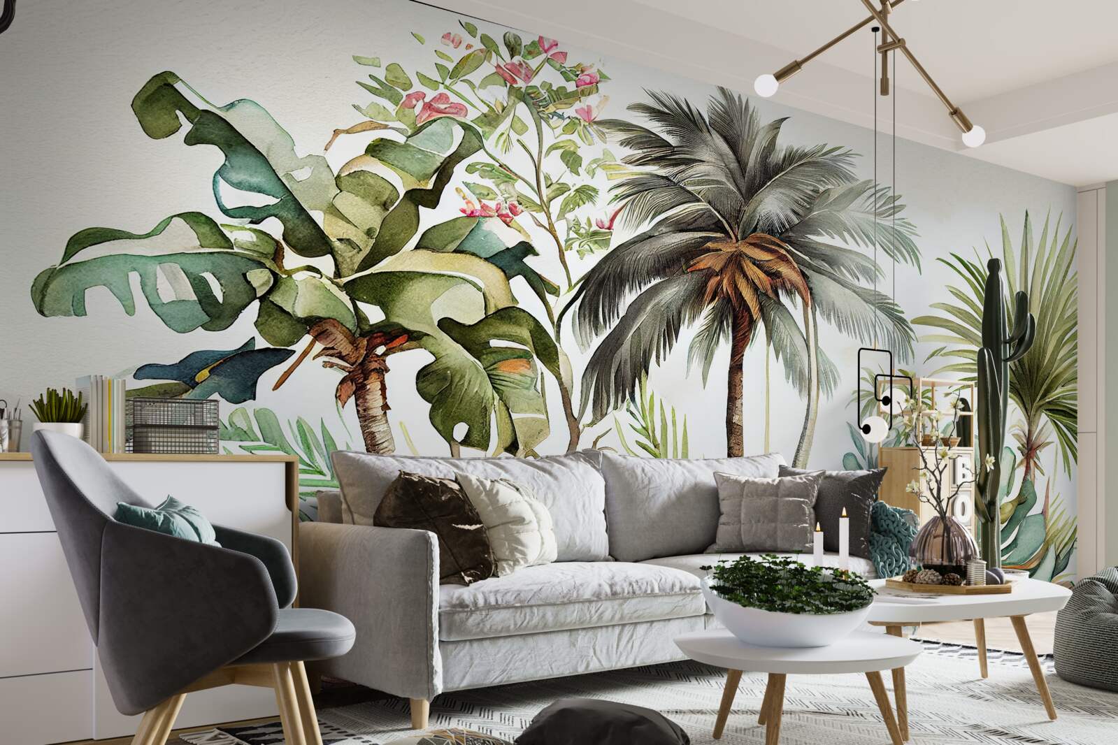 Fotobehang tropische planten, waaronder palmbomen